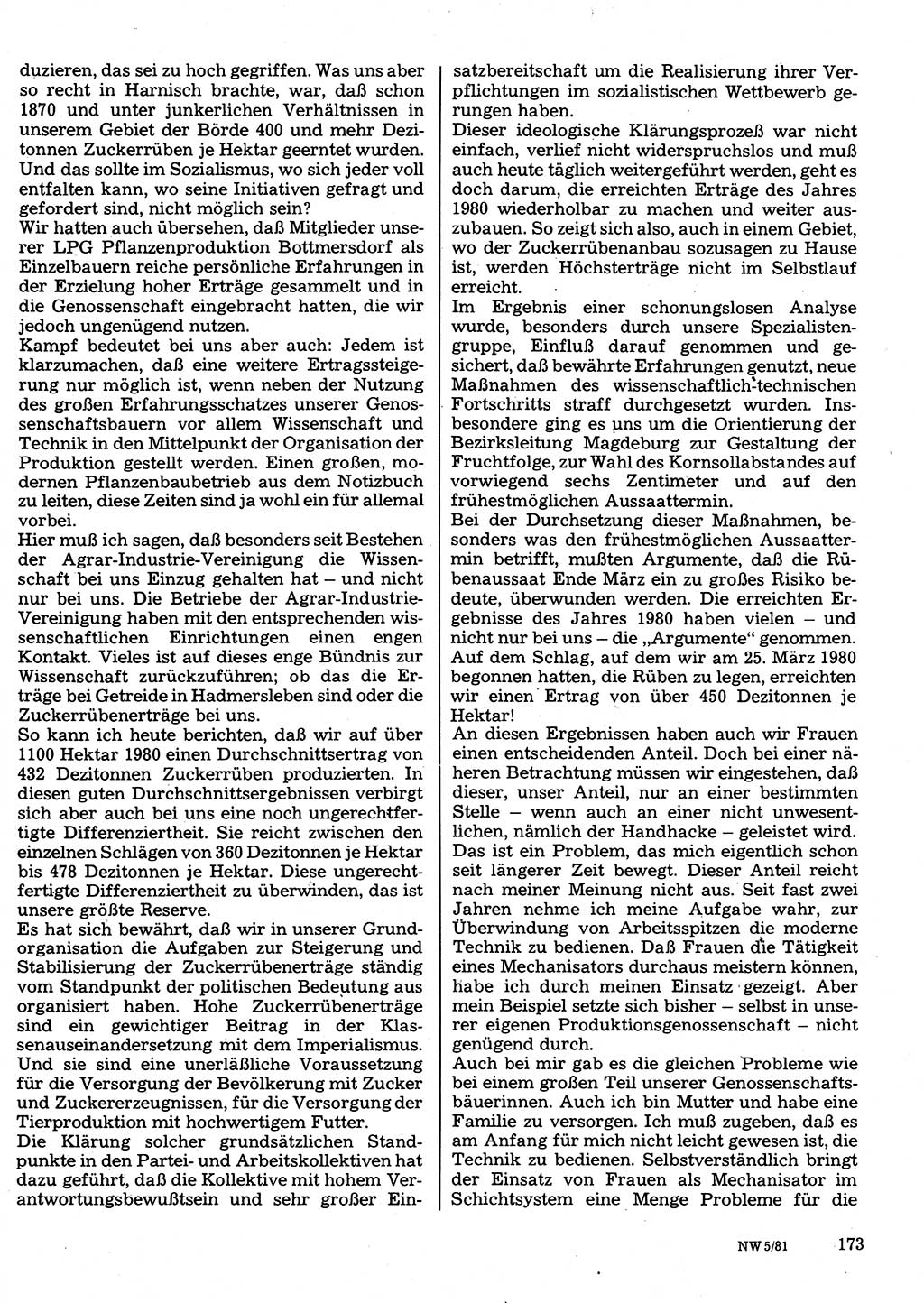 Neuer Weg (NW), Organ des Zentralkomitees (ZK) der SED (Sozialistische Einheitspartei Deutschlands) für Fragen des Parteilebens, 36. Jahrgang [Deutsche Demokratische Republik (DDR)] 1981, Seite 173 (NW ZK SED DDR 1981, S. 173)