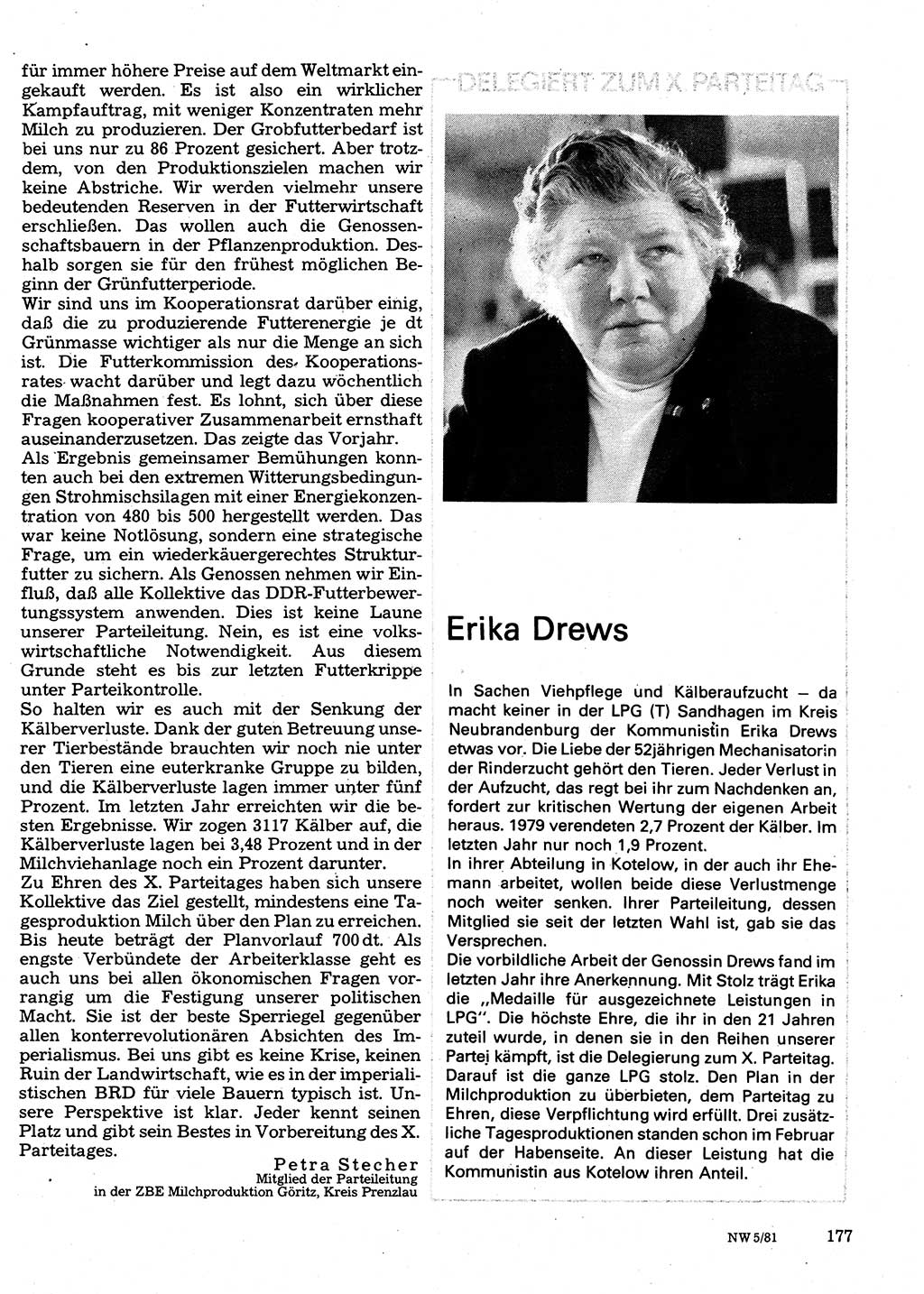 Neuer Weg (NW), Organ des Zentralkomitees (ZK) der SED (Sozialistische Einheitspartei Deutschlands) für Fragen des Parteilebens, 36. Jahrgang [Deutsche Demokratische Republik (DDR)] 1981, Seite 177 (NW ZK SED DDR 1981, S. 177)