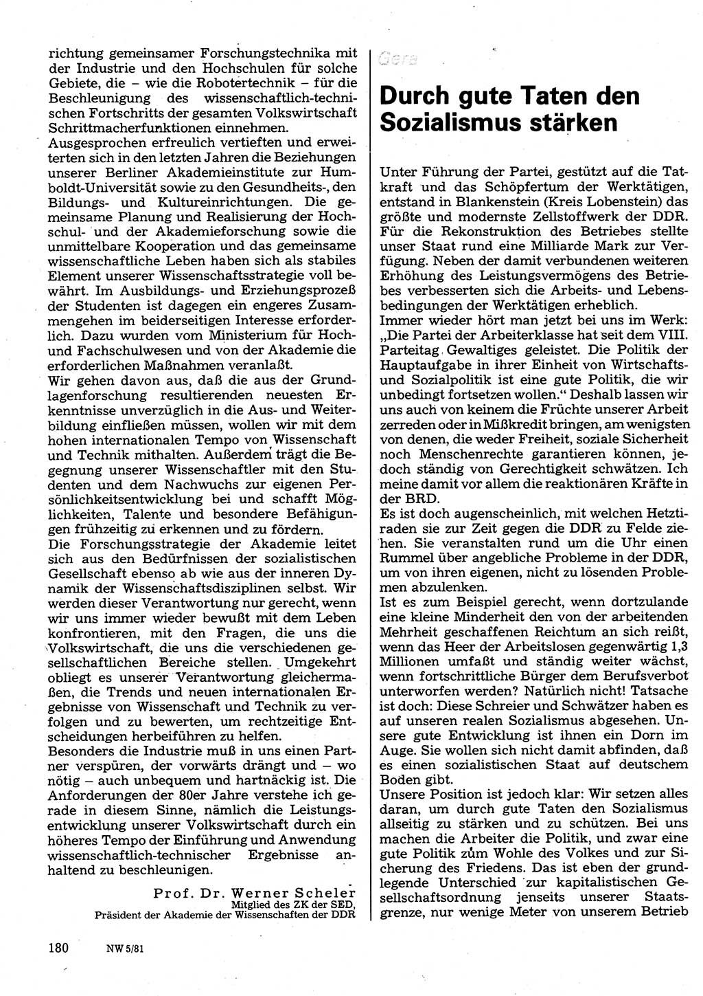 Neuer Weg (NW), Organ des Zentralkomitees (ZK) der SED (Sozialistische Einheitspartei Deutschlands) für Fragen des Parteilebens, 36. Jahrgang [Deutsche Demokratische Republik (DDR)] 1981, Seite 180 (NW ZK SED DDR 1981, S. 180)