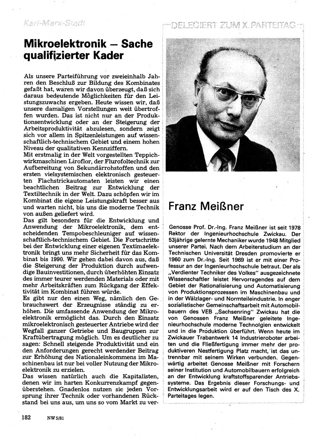 Neuer Weg (NW), Organ des Zentralkomitees (ZK) der SED (Sozialistische Einheitspartei Deutschlands) für Fragen des Parteilebens, 36. Jahrgang [Deutsche Demokratische Republik (DDR)] 1981, Seite 182 (NW ZK SED DDR 1981, S. 182)