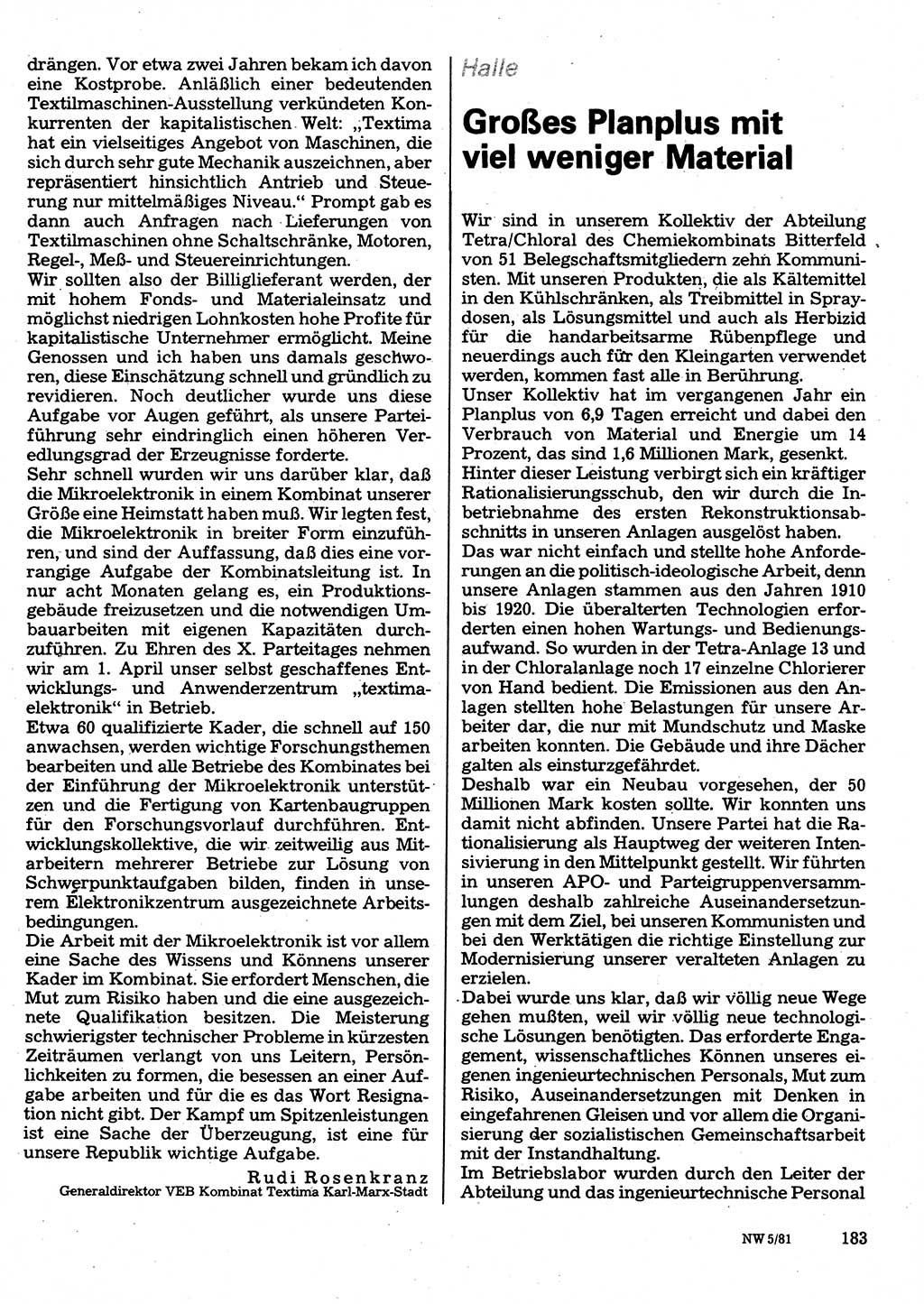 Neuer Weg (NW), Organ des Zentralkomitees (ZK) der SED (Sozialistische Einheitspartei Deutschlands) für Fragen des Parteilebens, 36. Jahrgang [Deutsche Demokratische Republik (DDR)] 1981, Seite 183 (NW ZK SED DDR 1981, S. 183)