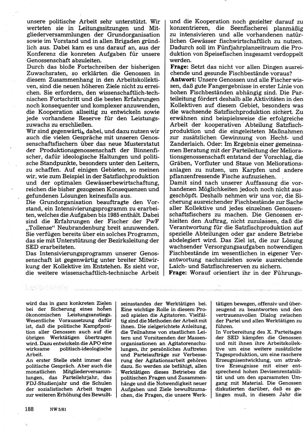 Neuer Weg (NW), Organ des Zentralkomitees (ZK) der SED (Sozialistische Einheitspartei Deutschlands) für Fragen des Parteilebens, 36. Jahrgang [Deutsche Demokratische Republik (DDR)] 1981, Seite 188 (NW ZK SED DDR 1981, S. 188)