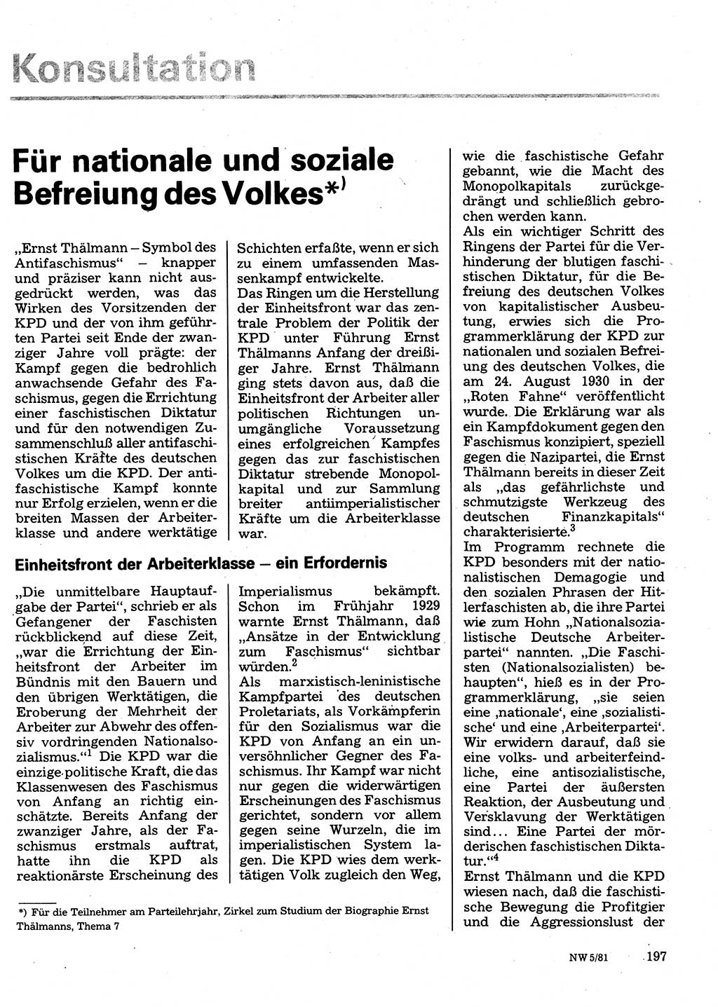 Neuer Weg (NW), Organ des Zentralkomitees (ZK) der SED (Sozialistische Einheitspartei Deutschlands) für Fragen des Parteilebens, 36. Jahrgang [Deutsche Demokratische Republik (DDR)] 1981, Seite 197 (NW ZK SED DDR 1981, S. 197)