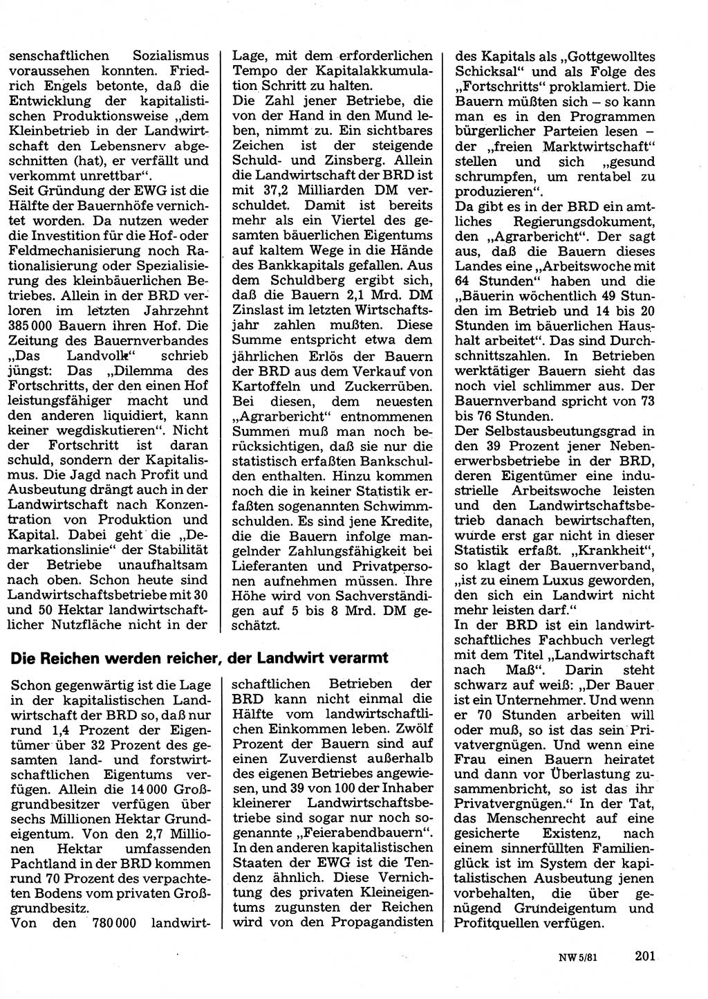 Neuer Weg (NW), Organ des Zentralkomitees (ZK) der SED (Sozialistische Einheitspartei Deutschlands) fÃ¼r Fragen des Parteilebens, 36. Jahrgang [Deutsche Demokratische Republik (DDR)] 1981, Seite 201 (NW ZK SED DDR 1981, S. 201)