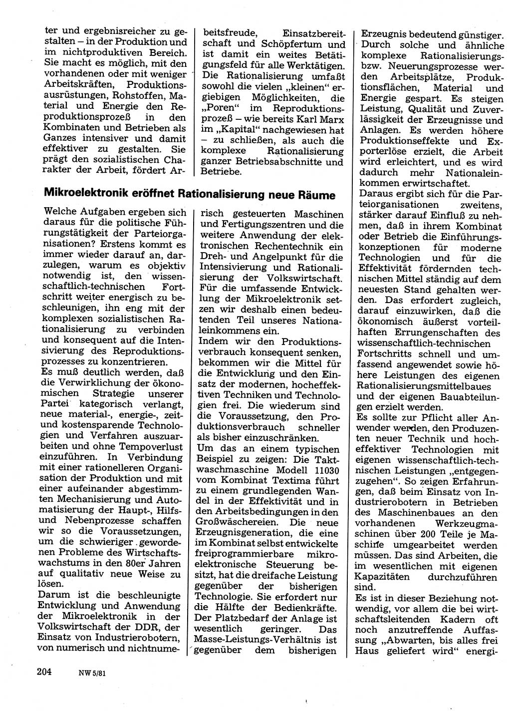 Neuer Weg (NW), Organ des Zentralkomitees (ZK) der SED (Sozialistische Einheitspartei Deutschlands) für Fragen des Parteilebens, 36. Jahrgang [Deutsche Demokratische Republik (DDR)] 1981, Seite 204 (NW ZK SED DDR 1981, S. 204)