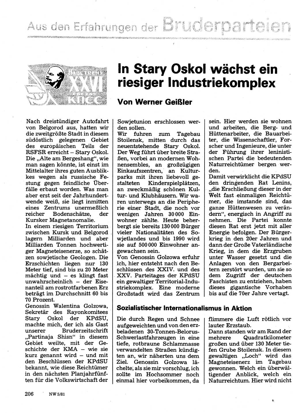 Neuer Weg (NW), Organ des Zentralkomitees (ZK) der SED (Sozialistische Einheitspartei Deutschlands) für Fragen des Parteilebens, 36. Jahrgang [Deutsche Demokratische Republik (DDR)] 1981, Seite 206 (NW ZK SED DDR 1981, S. 206)