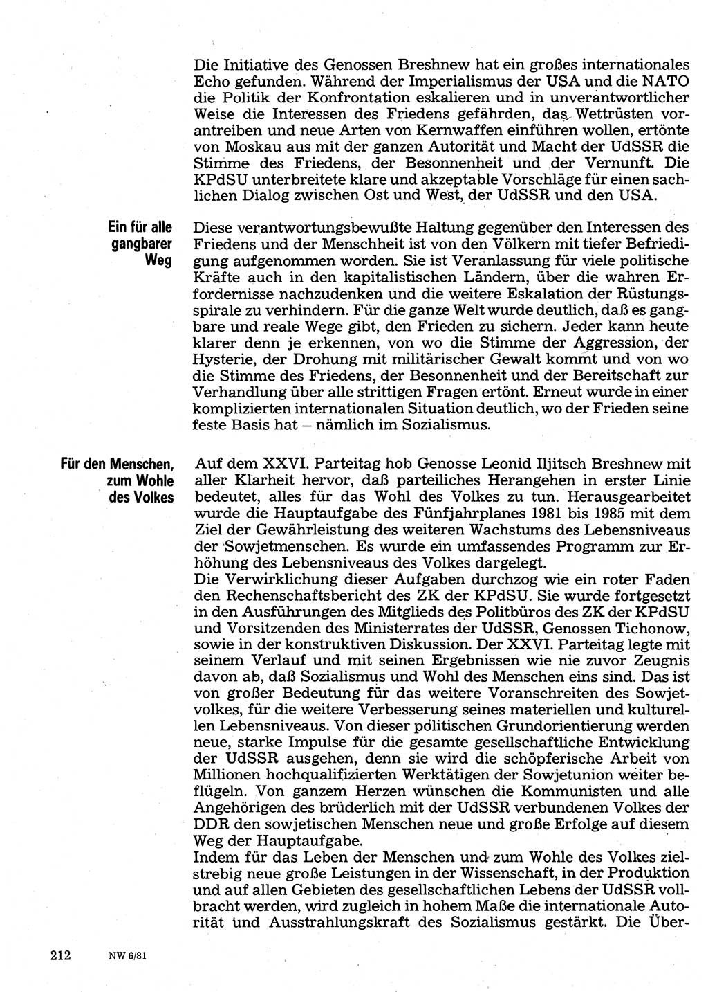 Neuer Weg (NW), Organ des Zentralkomitees (ZK) der SED (Sozialistische Einheitspartei Deutschlands) für Fragen des Parteilebens, 36. Jahrgang [Deutsche Demokratische Republik (DDR)] 1981, Seite 212 (NW ZK SED DDR 1981, S. 212)