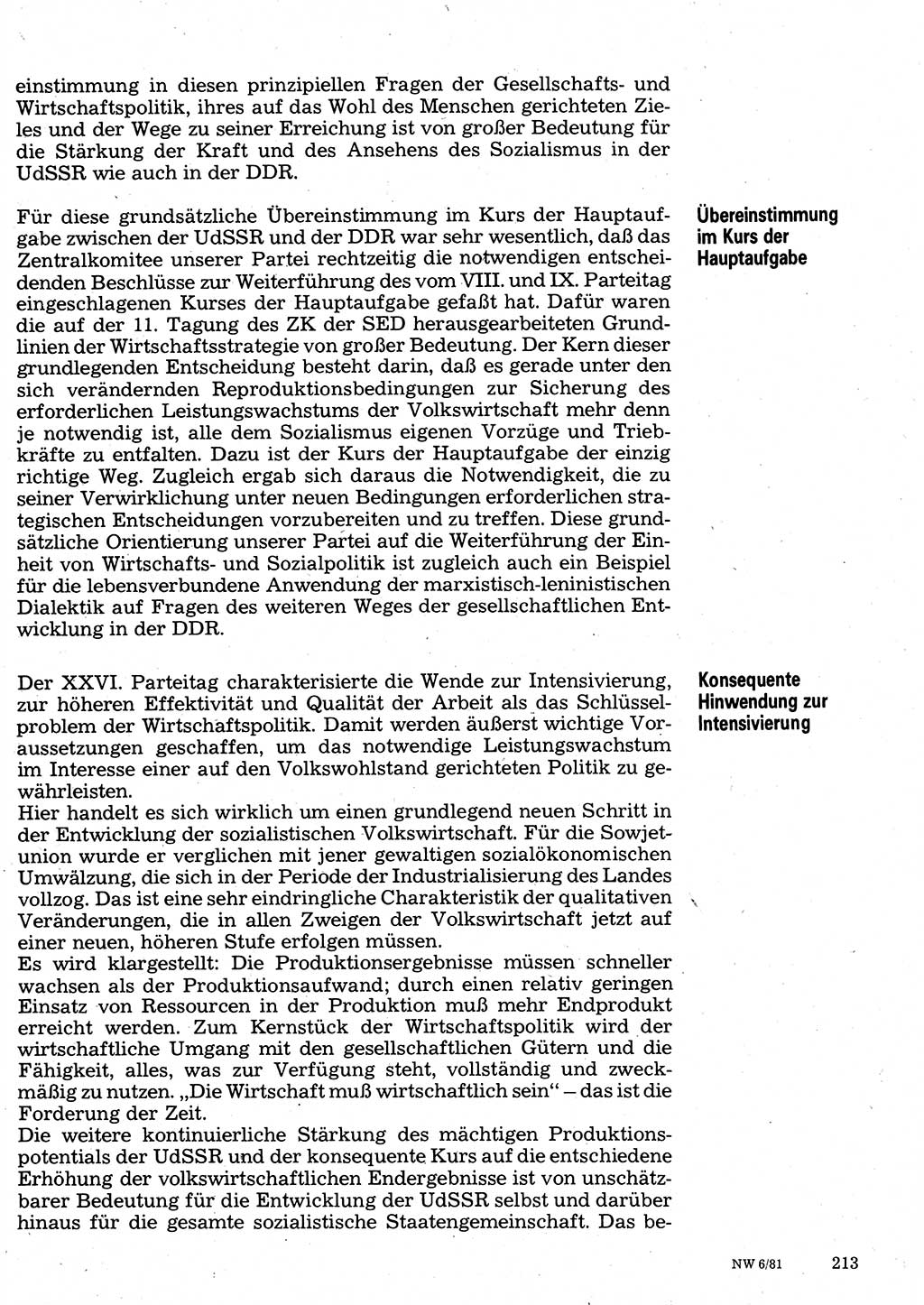Neuer Weg (NW), Organ des Zentralkomitees (ZK) der SED (Sozialistische Einheitspartei Deutschlands) für Fragen des Parteilebens, 36. Jahrgang [Deutsche Demokratische Republik (DDR)] 1981, Seite 213 (NW ZK SED DDR 1981, S. 213)