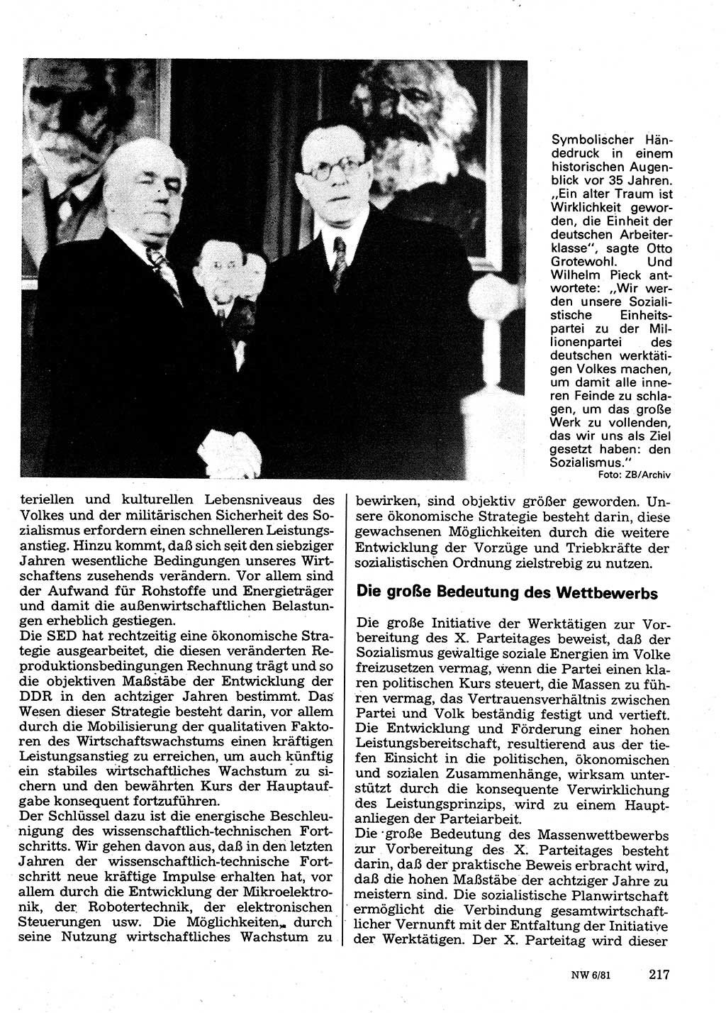 Neuer Weg (NW), Organ des Zentralkomitees (ZK) der SED (Sozialistische Einheitspartei Deutschlands) für Fragen des Parteilebens, 36. Jahrgang [Deutsche Demokratische Republik (DDR)] 1981, Seite 217 (NW ZK SED DDR 1981, S. 217)