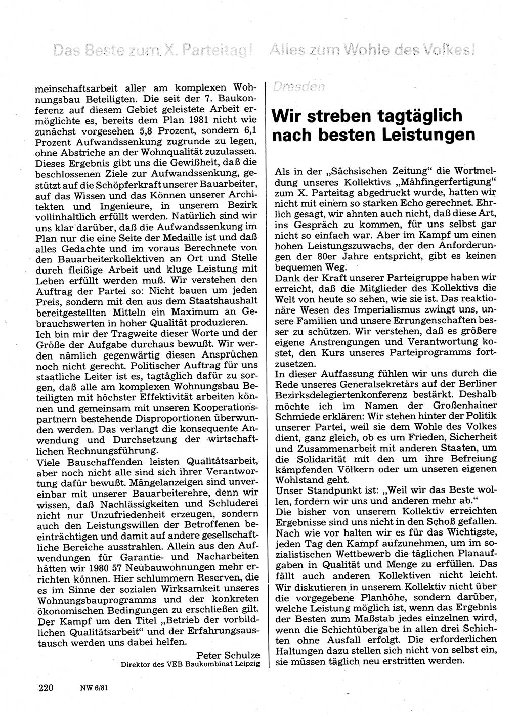Neuer Weg (NW), Organ des Zentralkomitees (ZK) der SED (Sozialistische Einheitspartei Deutschlands) für Fragen des Parteilebens, 36. Jahrgang [Deutsche Demokratische Republik (DDR)] 1981, Seite 220 (NW ZK SED DDR 1981, S. 220)