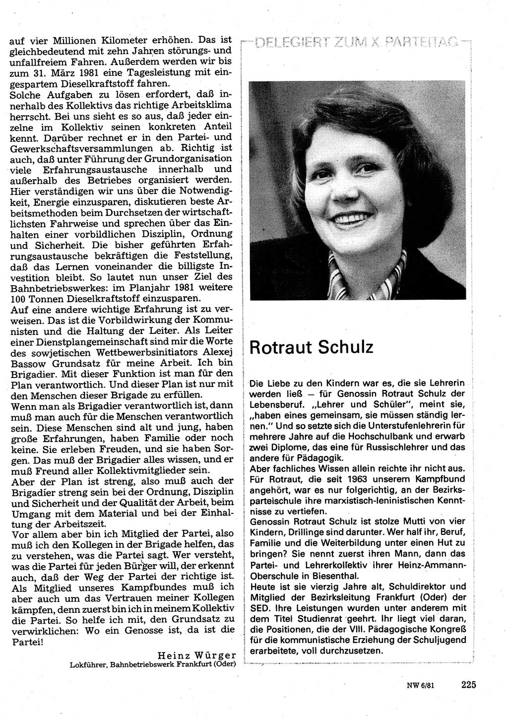 Neuer Weg (NW), Organ des Zentralkomitees (ZK) der SED (Sozialistische Einheitspartei Deutschlands) für Fragen des Parteilebens, 36. Jahrgang [Deutsche Demokratische Republik (DDR)] 1981, Seite 225 (NW ZK SED DDR 1981, S. 225)