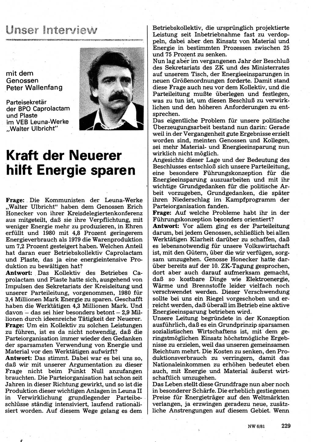 Neuer Weg (NW), Organ des Zentralkomitees (ZK) der SED (Sozialistische Einheitspartei Deutschlands) für Fragen des Parteilebens, 36. Jahrgang [Deutsche Demokratische Republik (DDR)] 1981, Seite 229 (NW ZK SED DDR 1981, S. 229)