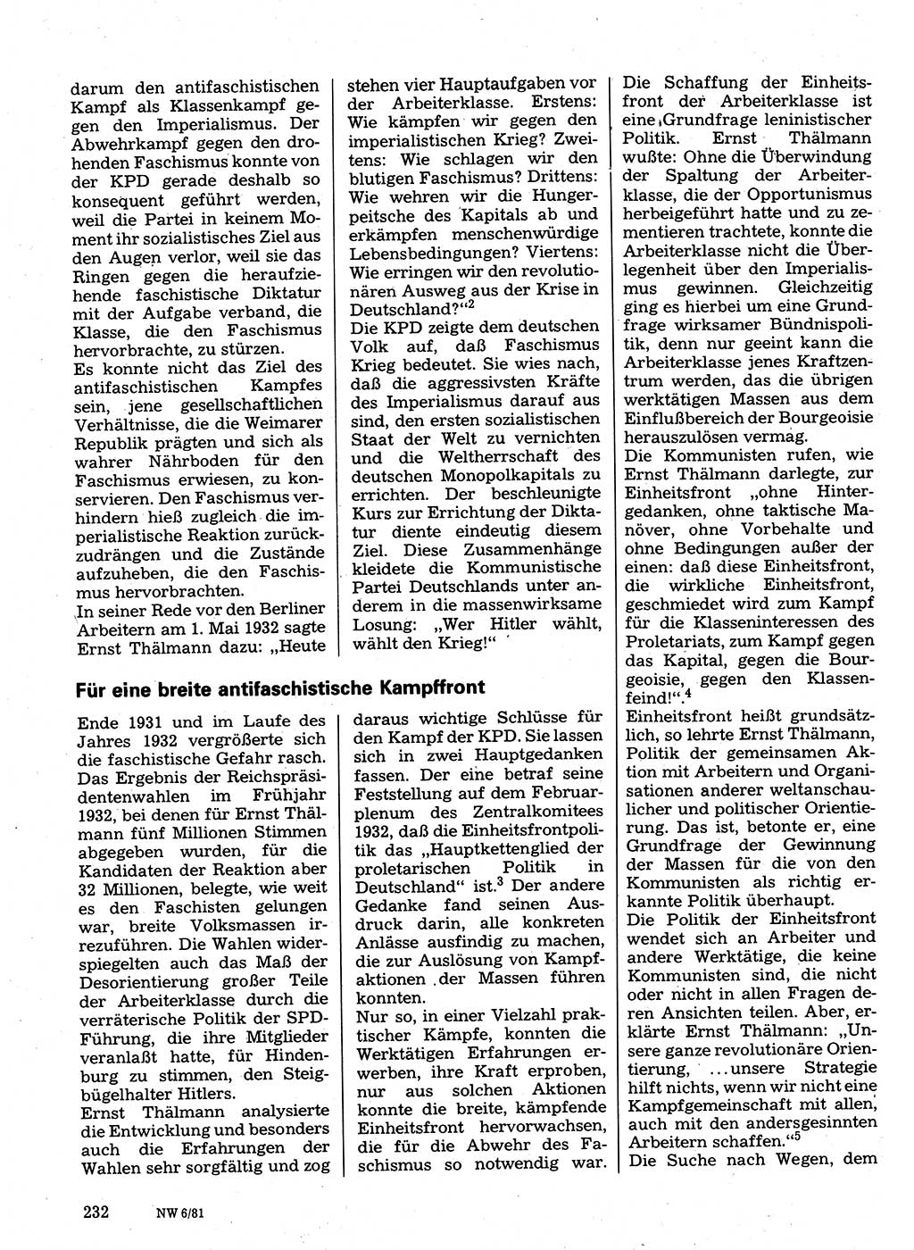 Neuer Weg (NW), Organ des Zentralkomitees (ZK) der SED (Sozialistische Einheitspartei Deutschlands) für Fragen des Parteilebens, 36. Jahrgang [Deutsche Demokratische Republik (DDR)] 1981, Seite 232 (NW ZK SED DDR 1981, S. 232)