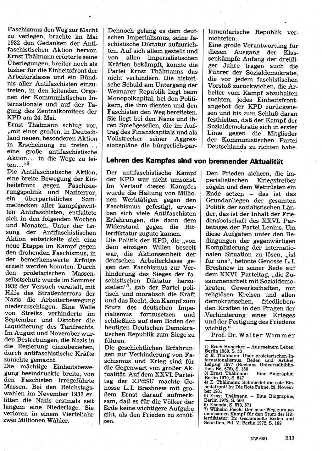Neuer Weg (NW), Organ des Zentralkomitees (ZK) der SED (Sozialistische Einheitspartei Deutschlands) für Fragen des Parteilebens, 36. Jahrgang [Deutsche Demokratische Republik (DDR)] 1981, Seite 233 (NW ZK SED DDR 1981, S. 233)