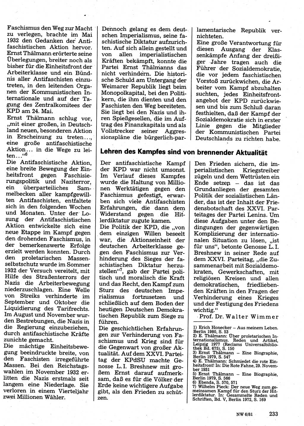 Neuer Weg (NW), Organ des Zentralkomitees (ZK) der SED (Sozialistische Einheitspartei Deutschlands) für Fragen des Parteilebens, 36. Jahrgang [Deutsche Demokratische Republik (DDR)] 1981, Seite 233 (NW ZK SED DDR 1981, S. 233)