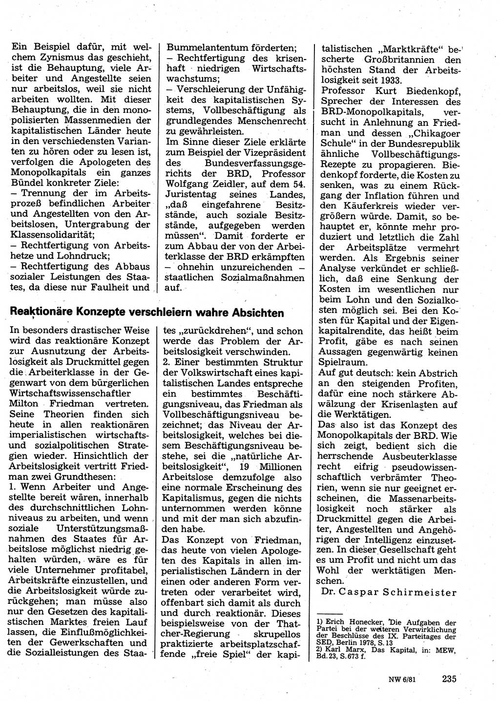 Neuer Weg (NW), Organ des Zentralkomitees (ZK) der SED (Sozialistische Einheitspartei Deutschlands) für Fragen des Parteilebens, 36. Jahrgang [Deutsche Demokratische Republik (DDR)] 1981, Seite 235 (NW ZK SED DDR 1981, S. 235)