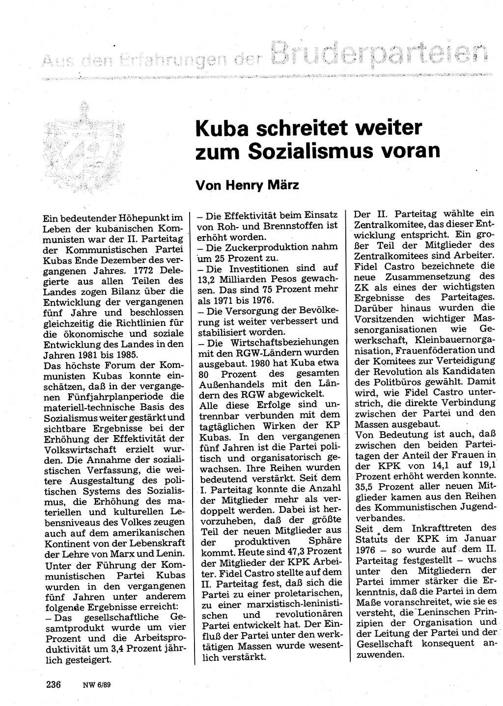 Neuer Weg (NW), Organ des Zentralkomitees (ZK) der SED (Sozialistische Einheitspartei Deutschlands) für Fragen des Parteilebens, 36. Jahrgang [Deutsche Demokratische Republik (DDR)] 1981, Seite 236 (NW ZK SED DDR 1981, S. 236)