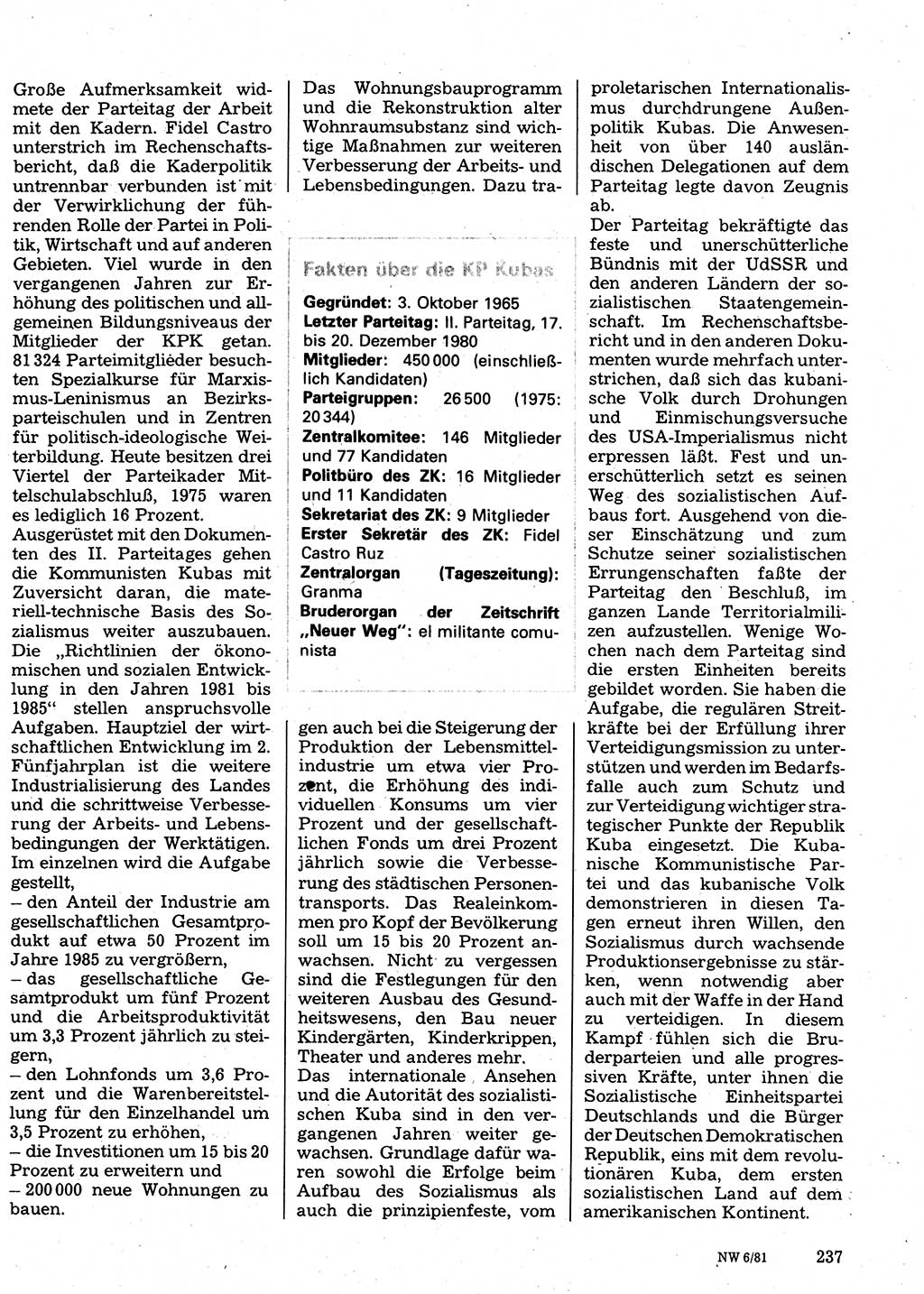 Neuer Weg (NW), Organ des Zentralkomitees (ZK) der SED (Sozialistische Einheitspartei Deutschlands) für Fragen des Parteilebens, 36. Jahrgang [Deutsche Demokratische Republik (DDR)] 1981, Seite 237 (NW ZK SED DDR 1981, S. 237)