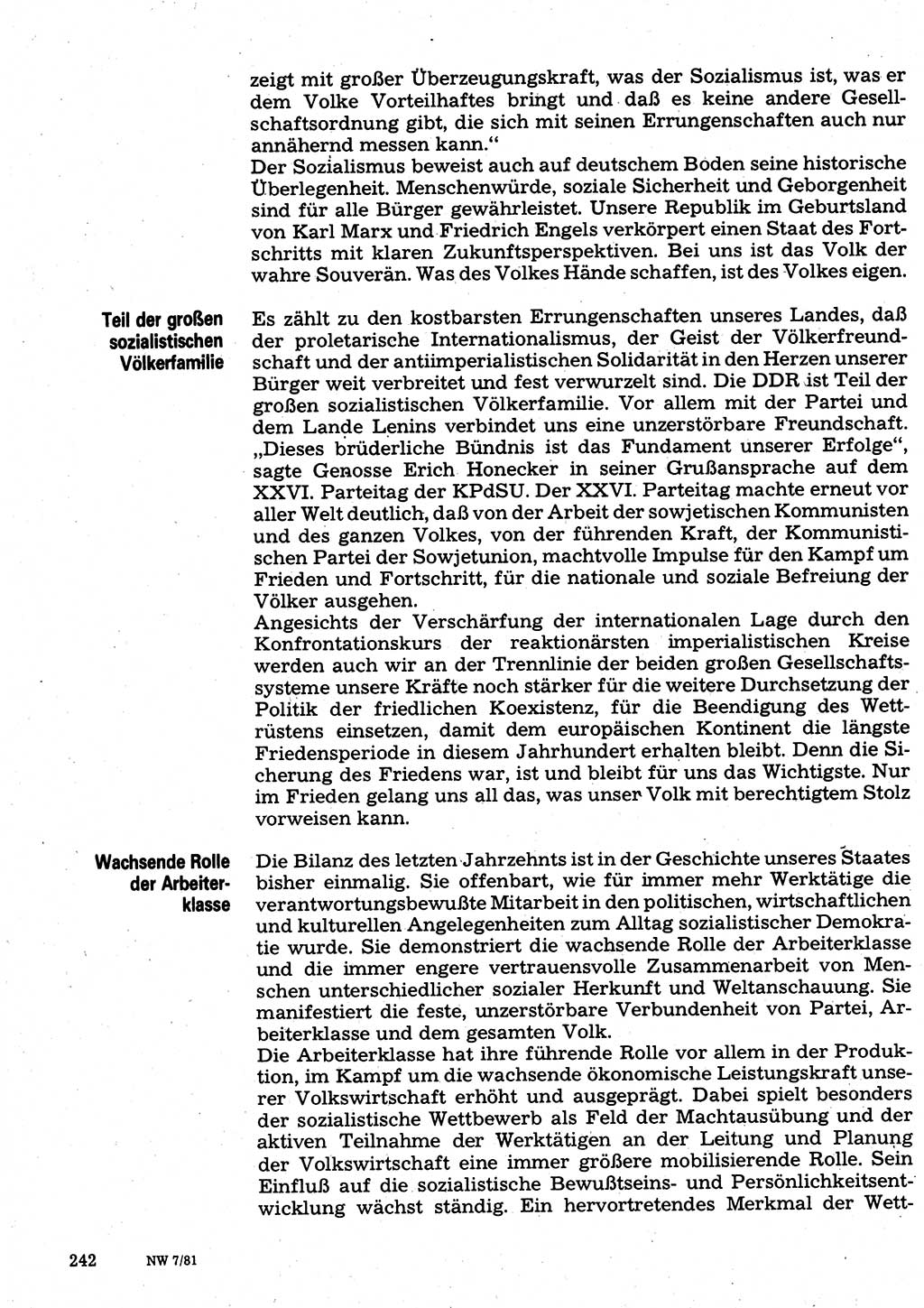 Neuer Weg (NW), Organ des Zentralkomitees (ZK) der SED (Sozialistische Einheitspartei Deutschlands) für Fragen des Parteilebens, 36. Jahrgang [Deutsche Demokratische Republik (DDR)] 1981, Seite 242 (NW ZK SED DDR 1981, S. 242)