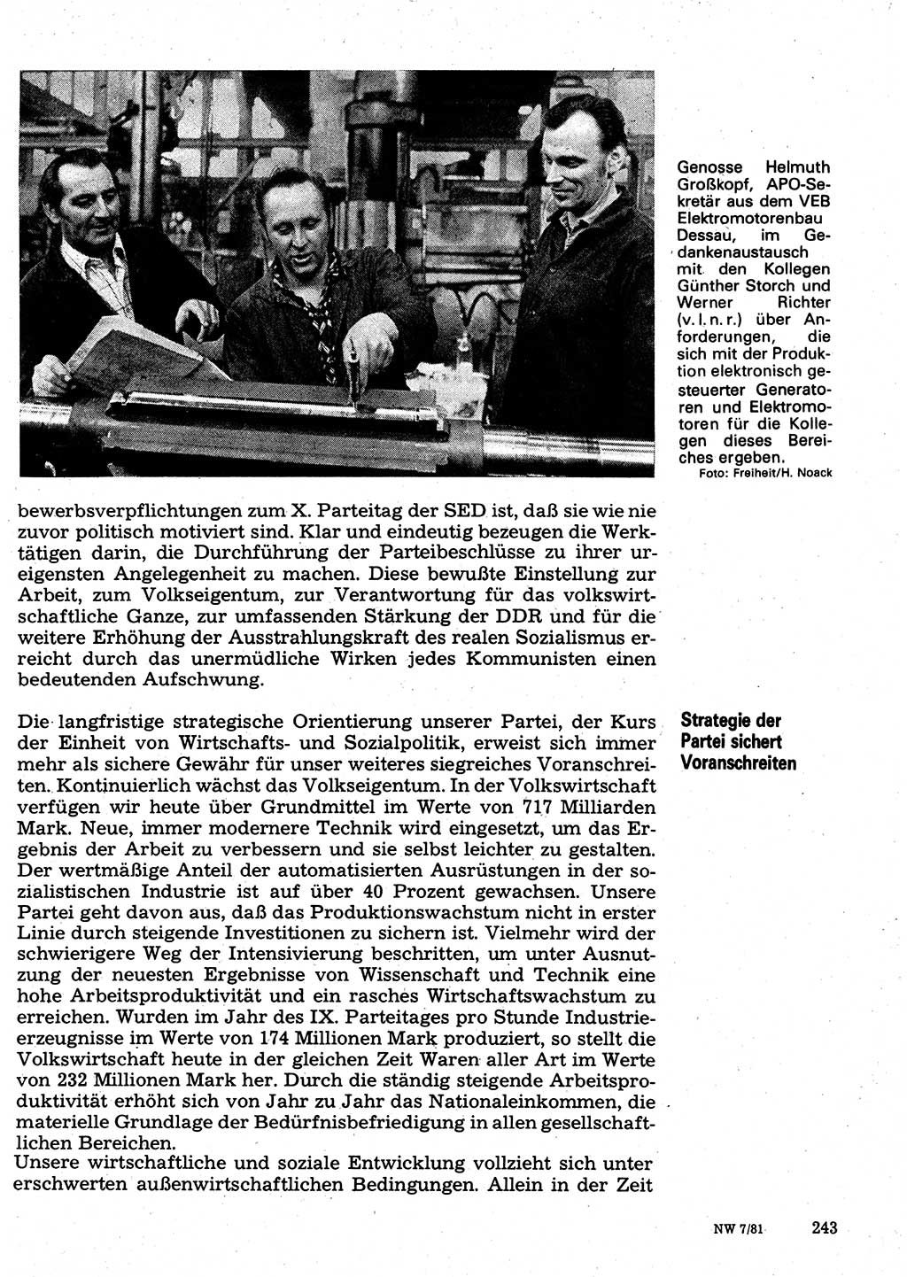 Neuer Weg (NW), Organ des Zentralkomitees (ZK) der SED (Sozialistische Einheitspartei Deutschlands) für Fragen des Parteilebens, 36. Jahrgang [Deutsche Demokratische Republik (DDR)] 1981, Seite 243 (NW ZK SED DDR 1981, S. 243)