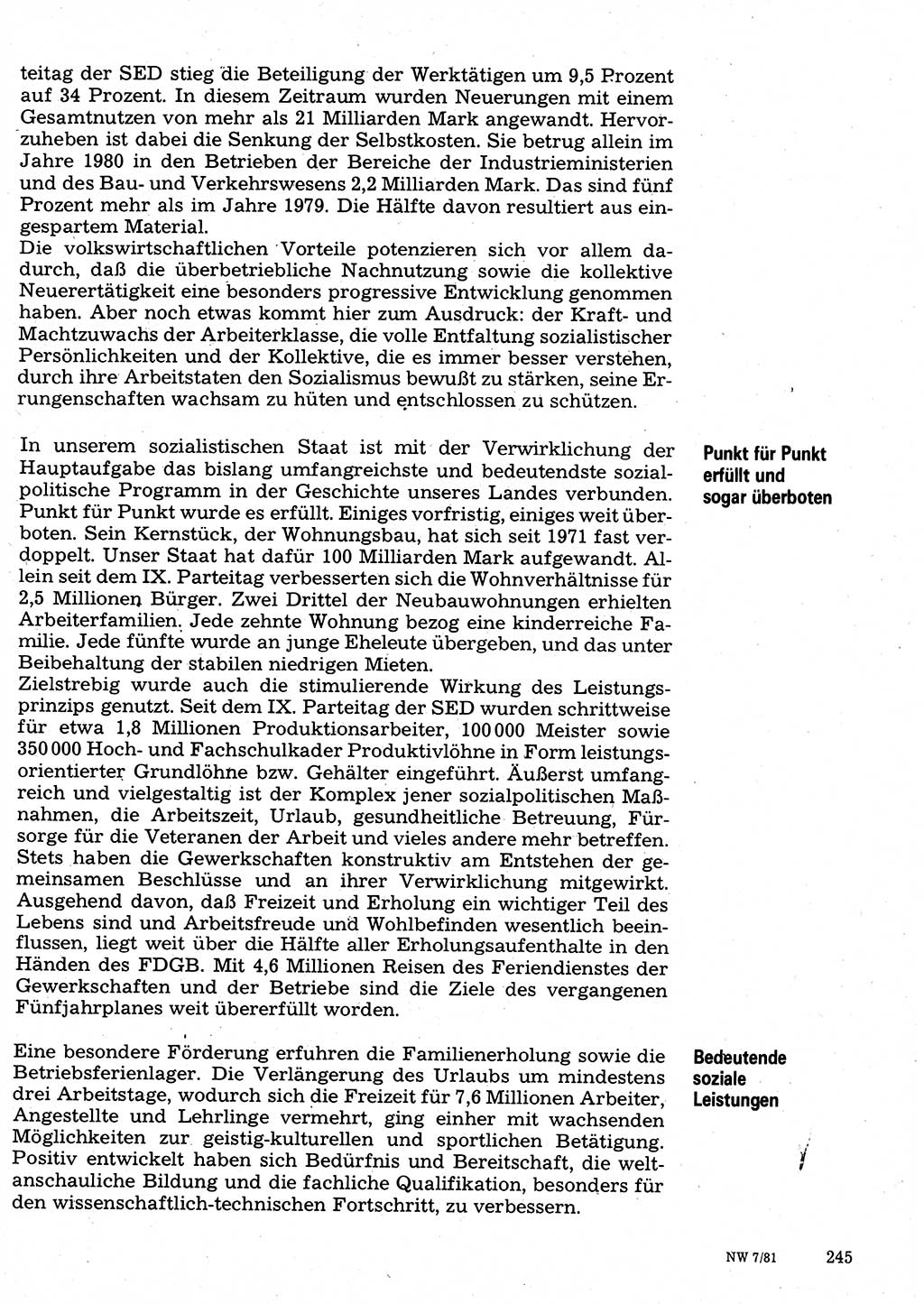 Neuer Weg (NW), Organ des Zentralkomitees (ZK) der SED (Sozialistische Einheitspartei Deutschlands) für Fragen des Parteilebens, 36. Jahrgang [Deutsche Demokratische Republik (DDR)] 1981, Seite 245 (NW ZK SED DDR 1981, S. 245)