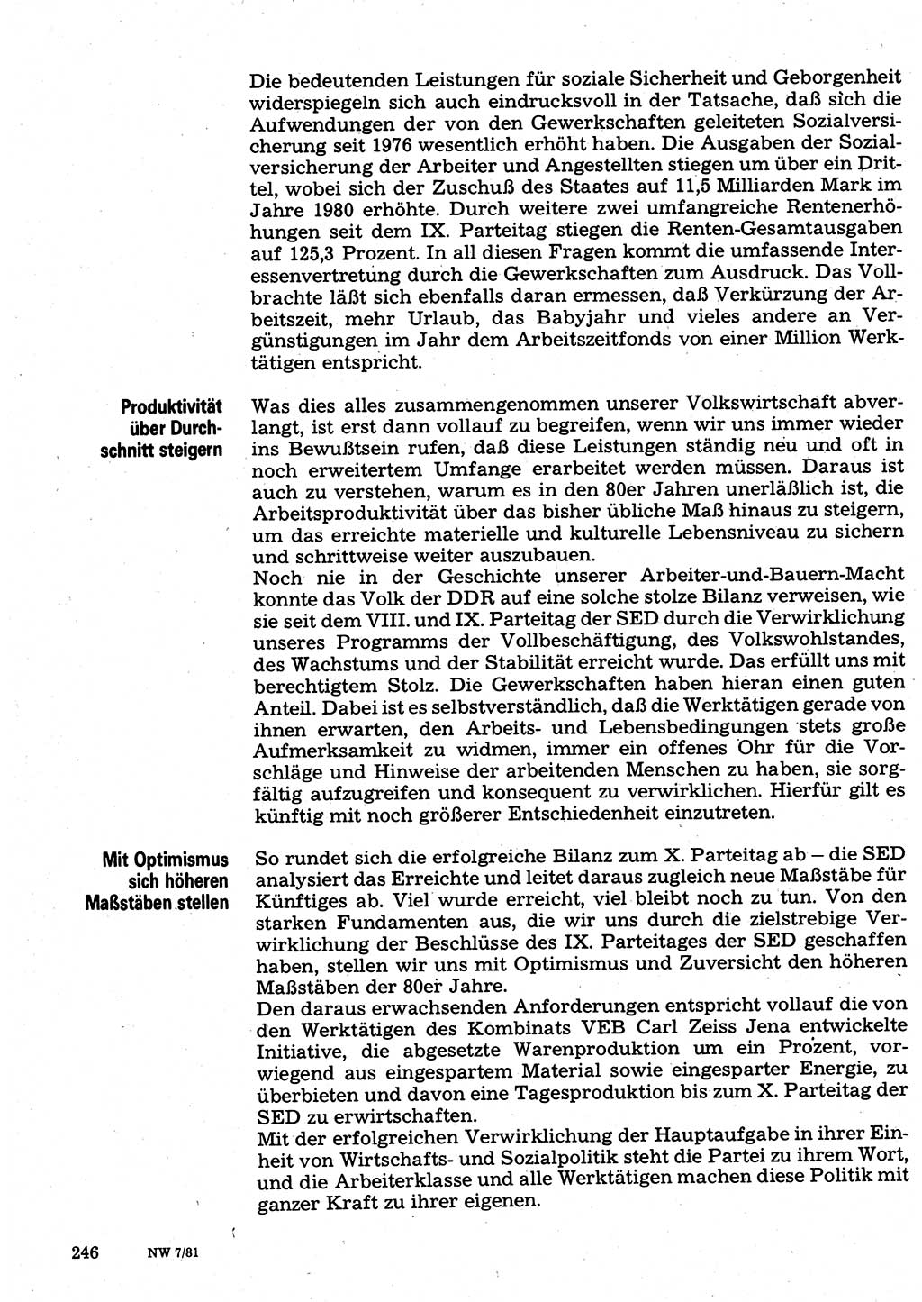 Neuer Weg (NW), Organ des Zentralkomitees (ZK) der SED (Sozialistische Einheitspartei Deutschlands) für Fragen des Parteilebens, 36. Jahrgang [Deutsche Demokratische Republik (DDR)] 1981, Seite 246 (NW ZK SED DDR 1981, S. 246)