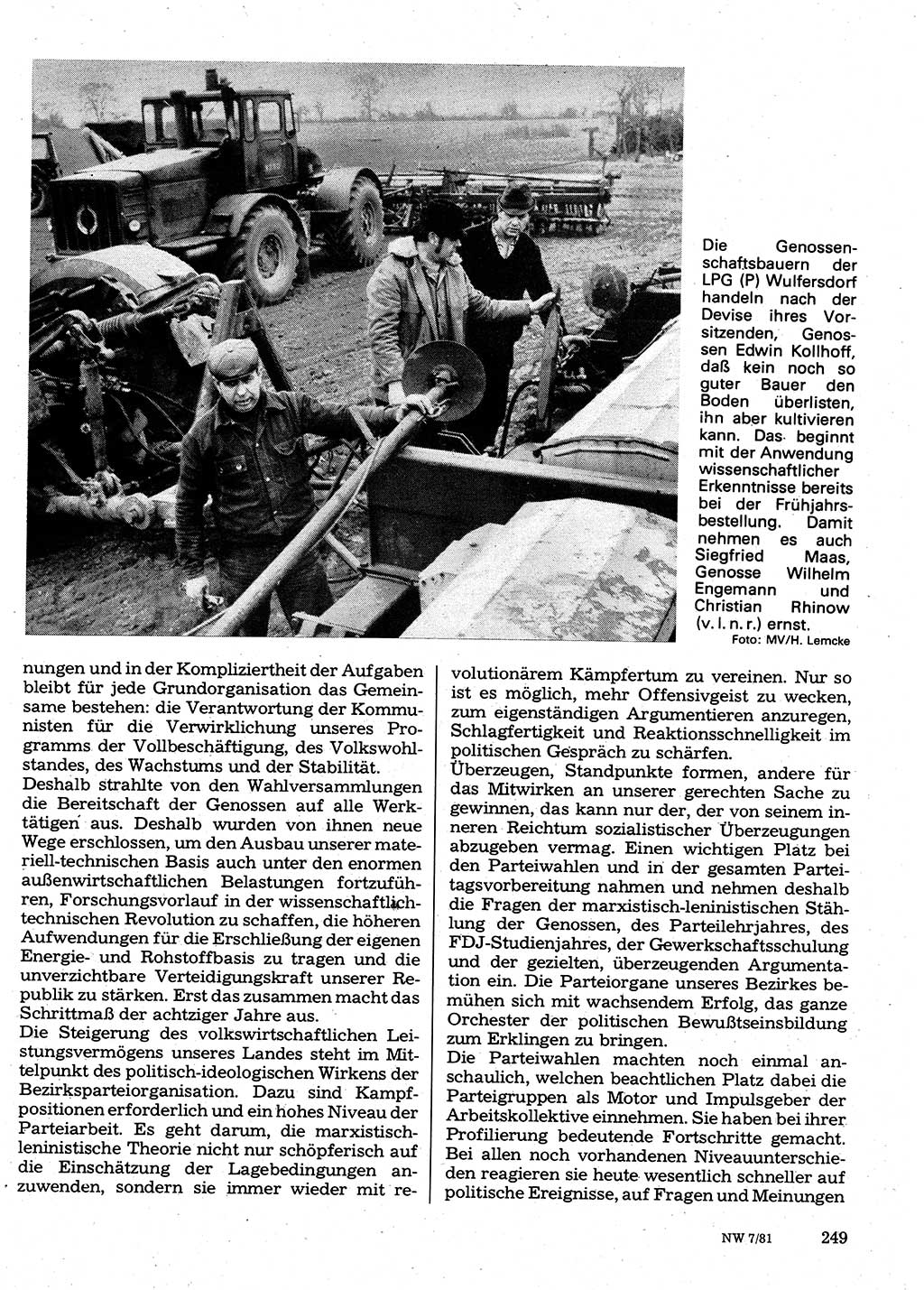 Neuer Weg (NW), Organ des Zentralkomitees (ZK) der SED (Sozialistische Einheitspartei Deutschlands) für Fragen des Parteilebens, 36. Jahrgang [Deutsche Demokratische Republik (DDR)] 1981, Seite 249 (NW ZK SED DDR 1981, S. 249)