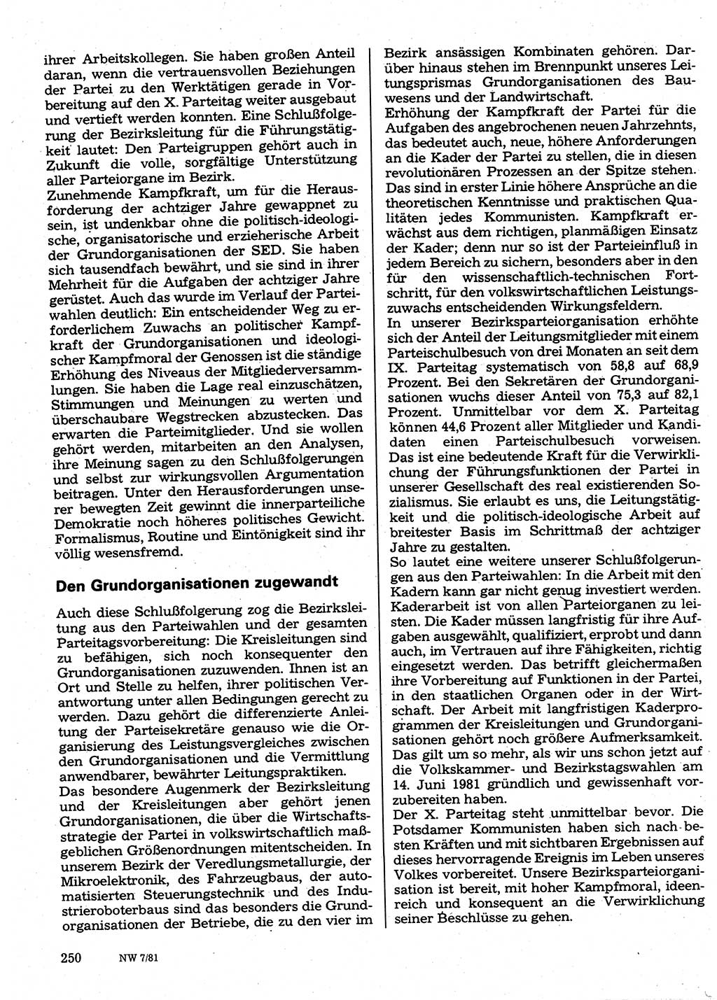 Neuer Weg (NW), Organ des Zentralkomitees (ZK) der SED (Sozialistische Einheitspartei Deutschlands) für Fragen des Parteilebens, 36. Jahrgang [Deutsche Demokratische Republik (DDR)] 1981, Seite 250 (NW ZK SED DDR 1981, S. 250)
