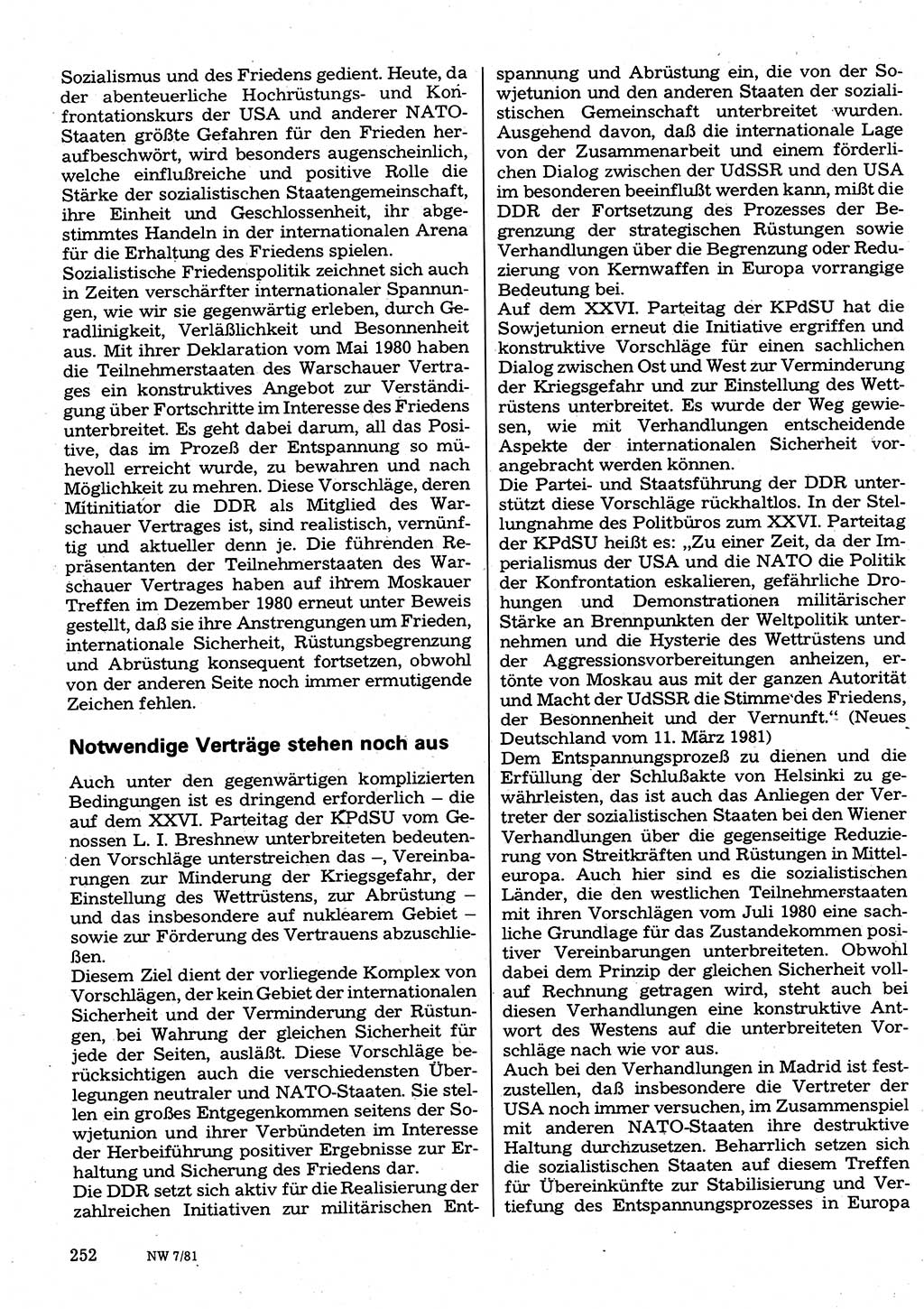 Neuer Weg (NW), Organ des Zentralkomitees (ZK) der SED (Sozialistische Einheitspartei Deutschlands) für Fragen des Parteilebens, 36. Jahrgang [Deutsche Demokratische Republik (DDR)] 1981, Seite 252 (NW ZK SED DDR 1981, S. 252)