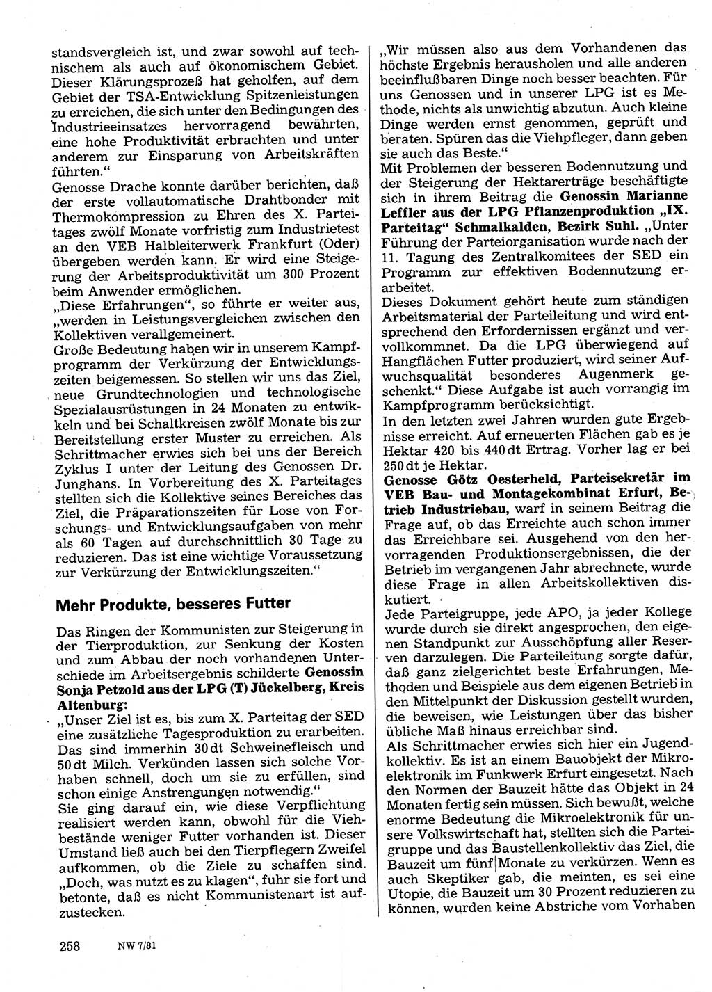 Neuer Weg (NW), Organ des Zentralkomitees (ZK) der SED (Sozialistische Einheitspartei Deutschlands) für Fragen des Parteilebens, 36. Jahrgang [Deutsche Demokratische Republik (DDR)] 1981, Seite 258 (NW ZK SED DDR 1981, S. 258)