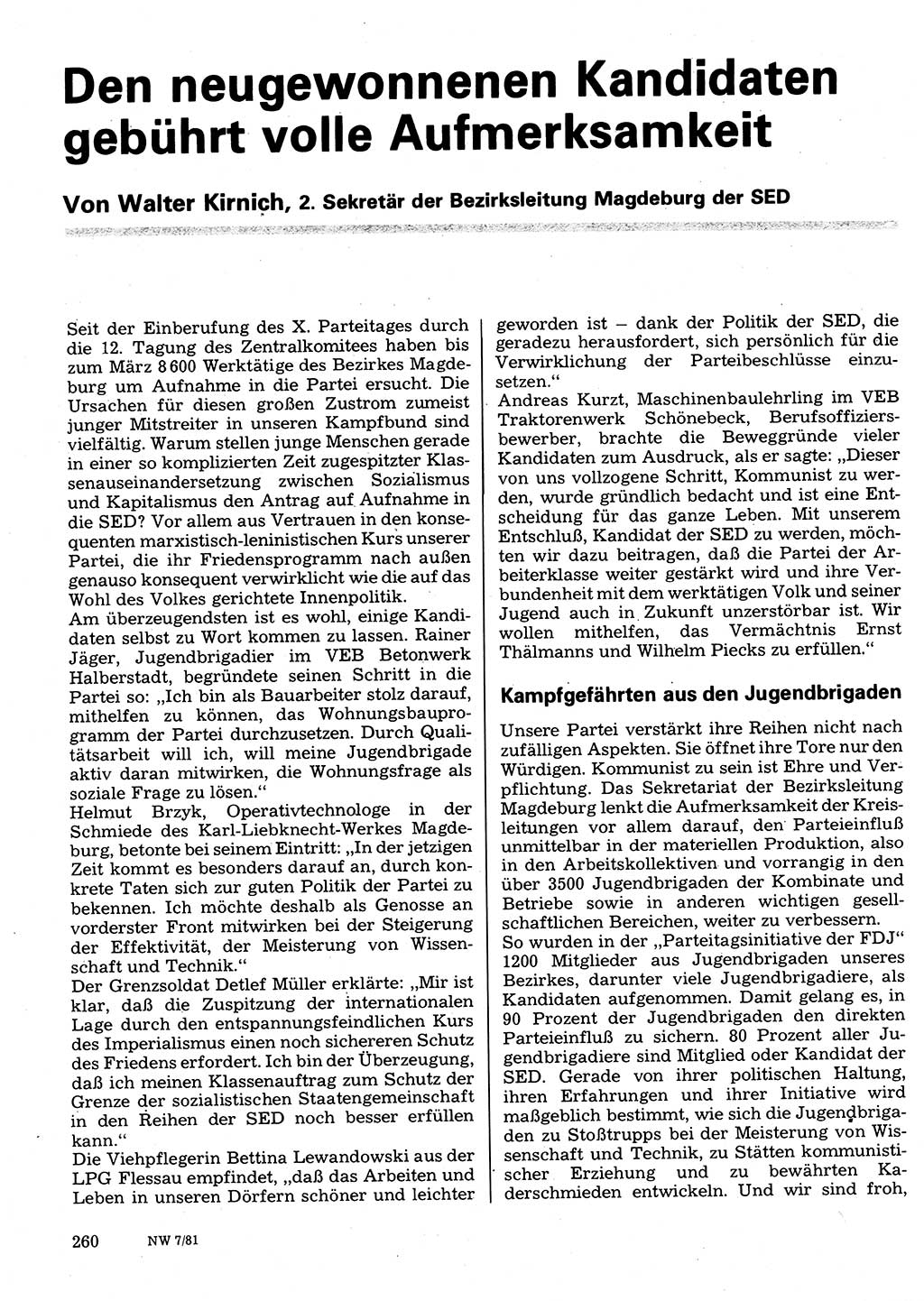 Neuer Weg (NW), Organ des Zentralkomitees (ZK) der SED (Sozialistische Einheitspartei Deutschlands) für Fragen des Parteilebens, 36. Jahrgang [Deutsche Demokratische Republik (DDR)] 1981, Seite 260 (NW ZK SED DDR 1981, S. 260)