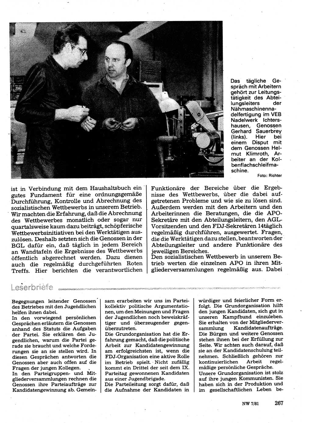 Neuer Weg (NW), Organ des Zentralkomitees (ZK) der SED (Sozialistische Einheitspartei Deutschlands) für Fragen des Parteilebens, 36. Jahrgang [Deutsche Demokratische Republik (DDR)] 1981, Seite 267 (NW ZK SED DDR 1981, S. 267)