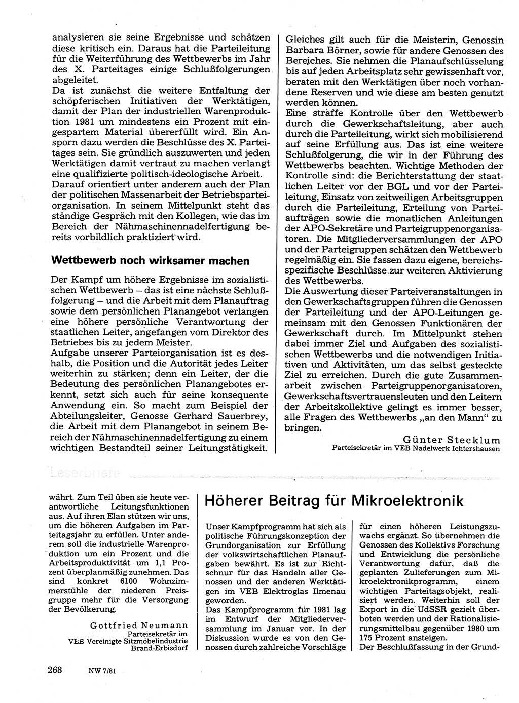 Neuer Weg (NW), Organ des Zentralkomitees (ZK) der SED (Sozialistische Einheitspartei Deutschlands) für Fragen des Parteilebens, 36. Jahrgang [Deutsche Demokratische Republik (DDR)] 1981, Seite 268 (NW ZK SED DDR 1981, S. 268)