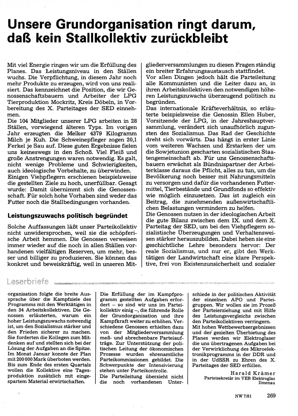 Neuer Weg (NW), Organ des Zentralkomitees (ZK) der SED (Sozialistische Einheitspartei Deutschlands) für Fragen des Parteilebens, 36. Jahrgang [Deutsche Demokratische Republik (DDR)] 1981, Seite 269 (NW ZK SED DDR 1981, S. 269)
