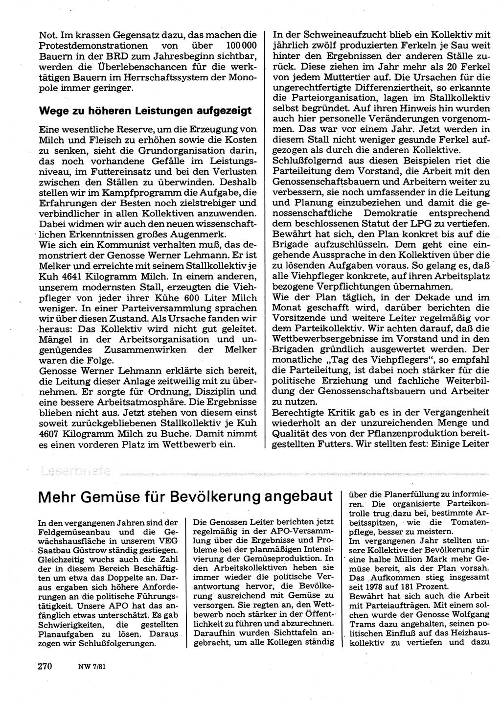 Neuer Weg (NW), Organ des Zentralkomitees (ZK) der SED (Sozialistische Einheitspartei Deutschlands) für Fragen des Parteilebens, 36. Jahrgang [Deutsche Demokratische Republik (DDR)] 1981, Seite 270 (NW ZK SED DDR 1981, S. 270)