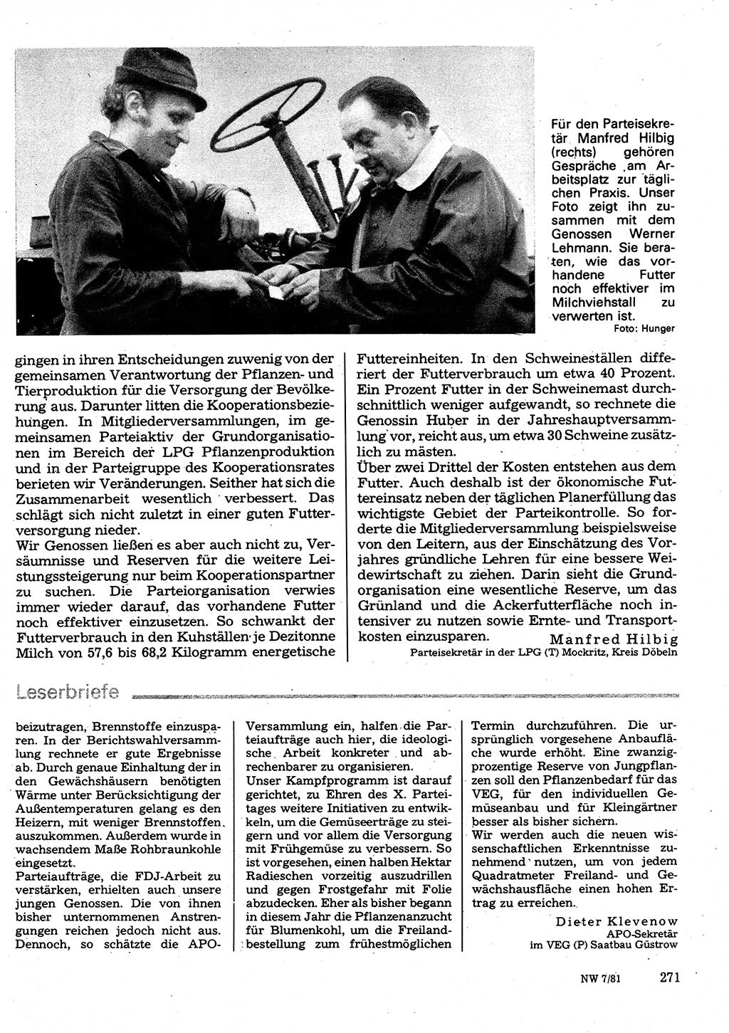 Neuer Weg (NW), Organ des Zentralkomitees (ZK) der SED (Sozialistische Einheitspartei Deutschlands) für Fragen des Parteilebens, 36. Jahrgang [Deutsche Demokratische Republik (DDR)] 1981, Seite 271 (NW ZK SED DDR 1981, S. 271)