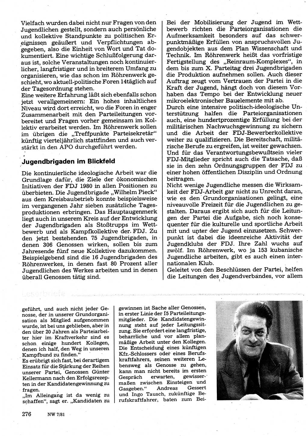 Neuer Weg (NW), Organ des Zentralkomitees (ZK) der SED (Sozialistische Einheitspartei Deutschlands) für Fragen des Parteilebens, 36. Jahrgang [Deutsche Demokratische Republik (DDR)] 1981, Seite 276 (NW ZK SED DDR 1981, S. 276)