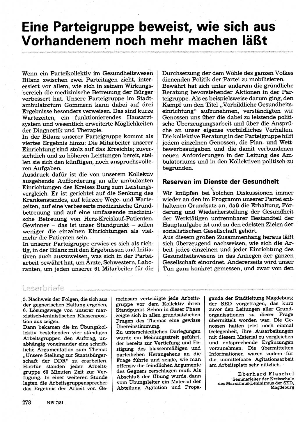 Neuer Weg (NW), Organ des Zentralkomitees (ZK) der SED (Sozialistische Einheitspartei Deutschlands) für Fragen des Parteilebens, 36. Jahrgang [Deutsche Demokratische Republik (DDR)] 1981, Seite 278 (NW ZK SED DDR 1981, S. 278)