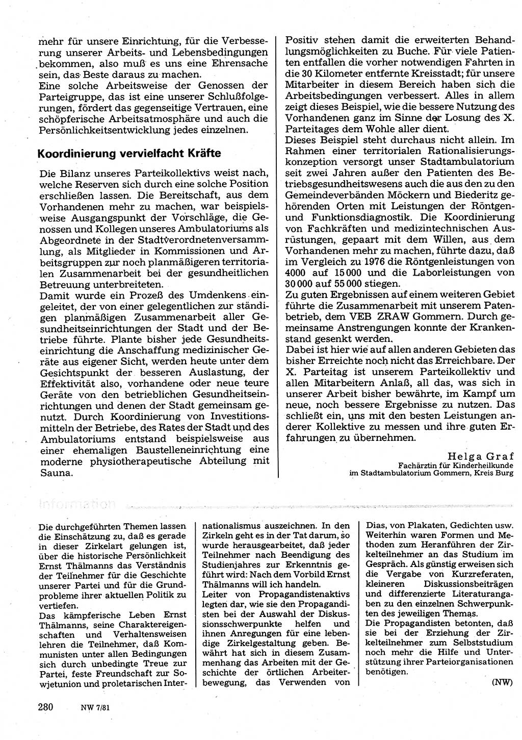Neuer Weg (NW), Organ des Zentralkomitees (ZK) der SED (Sozialistische Einheitspartei Deutschlands) für Fragen des Parteilebens, 36. Jahrgang [Deutsche Demokratische Republik (DDR)] 1981, Seite 280 (NW ZK SED DDR 1981, S. 280)