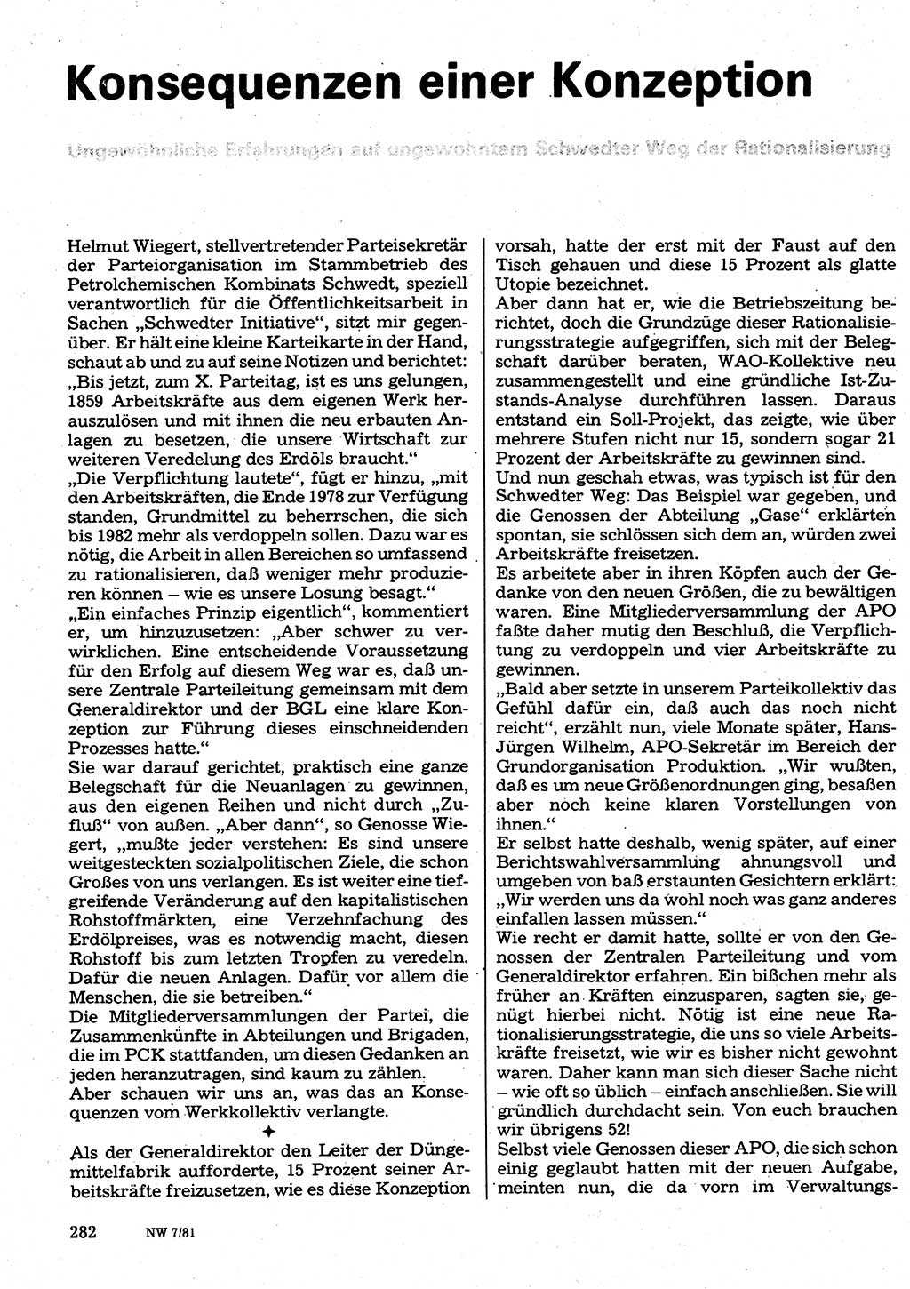 Neuer Weg (NW), Organ des Zentralkomitees (ZK) der SED (Sozialistische Einheitspartei Deutschlands) für Fragen des Parteilebens, 36. Jahrgang [Deutsche Demokratische Republik (DDR)] 1981, Seite 282 (NW ZK SED DDR 1981, S. 282)