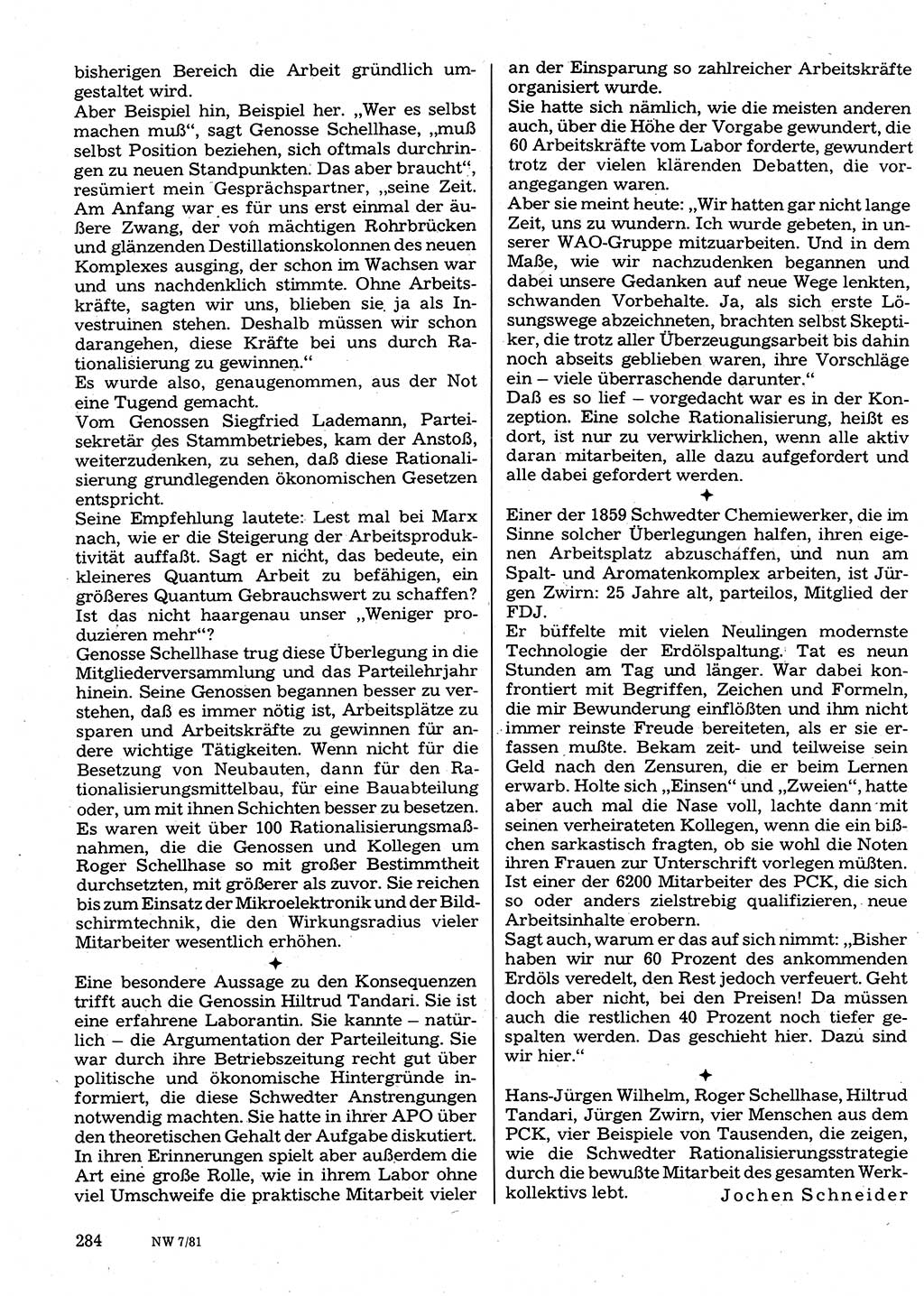 Neuer Weg (NW), Organ des Zentralkomitees (ZK) der SED (Sozialistische Einheitspartei Deutschlands) für Fragen des Parteilebens, 36. Jahrgang [Deutsche Demokratische Republik (DDR)] 1981, Seite 284 (NW ZK SED DDR 1981, S. 284)