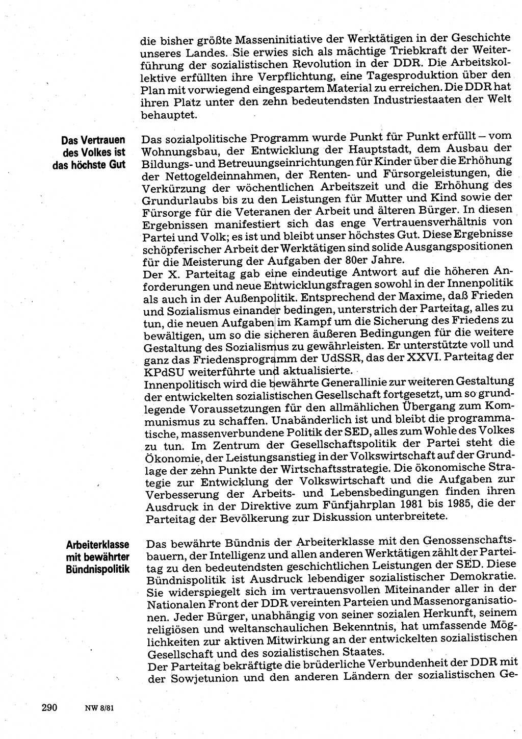 Neuer Weg (NW), Organ des Zentralkomitees (ZK) der SED (Sozialistische Einheitspartei Deutschlands) für Fragen des Parteilebens, 36. Jahrgang [Deutsche Demokratische Republik (DDR)] 1981, Seite 290 (NW ZK SED DDR 1981, S. 290)