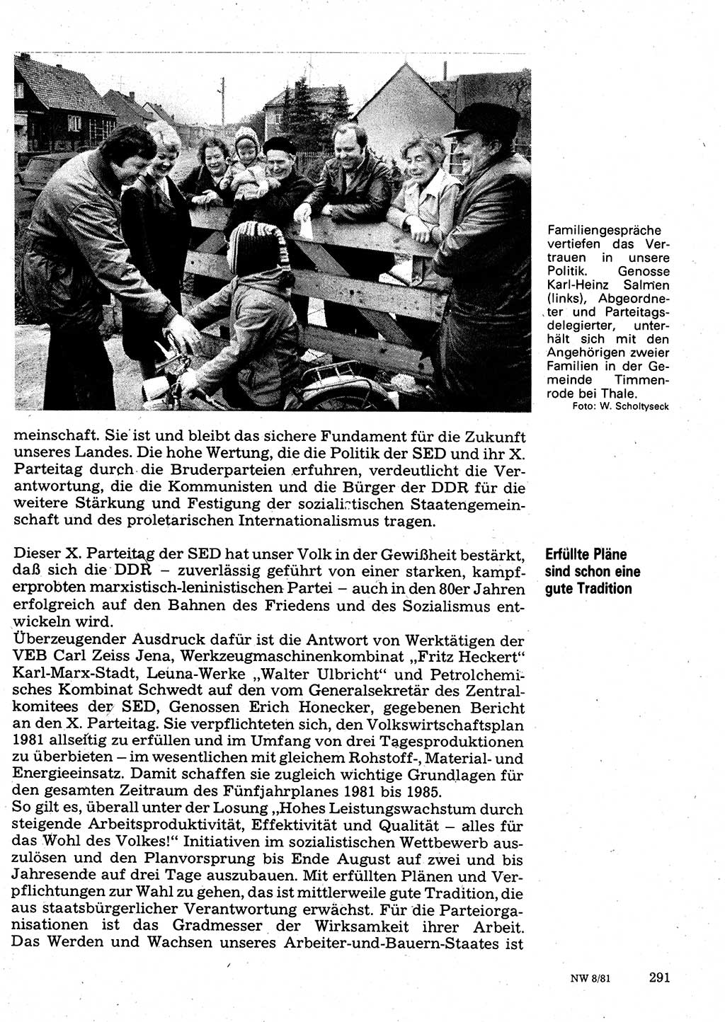 Neuer Weg (NW), Organ des Zentralkomitees (ZK) der SED (Sozialistische Einheitspartei Deutschlands) für Fragen des Parteilebens, 36. Jahrgang [Deutsche Demokratische Republik (DDR)] 1981, Seite 291 (NW ZK SED DDR 1981, S. 291)
