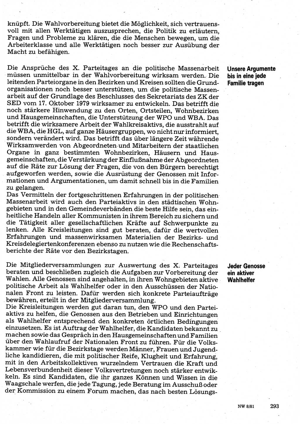 Neuer Weg (NW), Organ des Zentralkomitees (ZK) der SED (Sozialistische Einheitspartei Deutschlands) für Fragen des Parteilebens, 36. Jahrgang [Deutsche Demokratische Republik (DDR)] 1981, Seite 293 (NW ZK SED DDR 1981, S. 293)