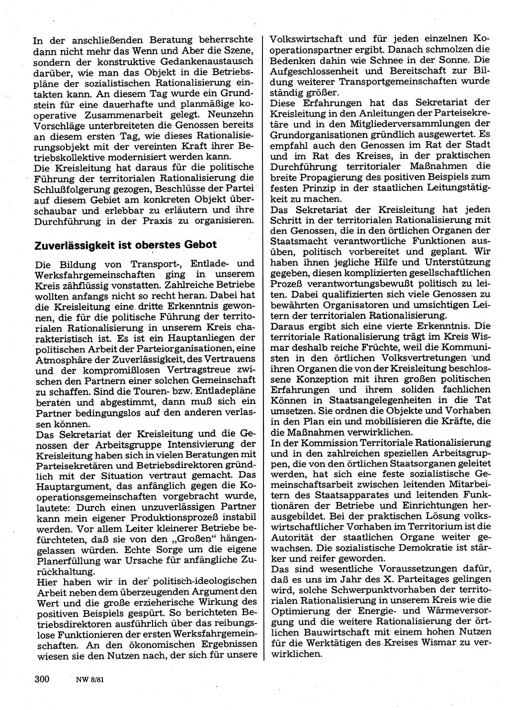 Neuer Weg (NW), Organ des Zentralkomitees (ZK) der SED (Sozialistische Einheitspartei Deutschlands) für Fragen des Parteilebens, 36. Jahrgang [Deutsche Demokratische Republik (DDR)] 1981, Seite 300 (NW ZK SED DDR 1981, S. 300)
