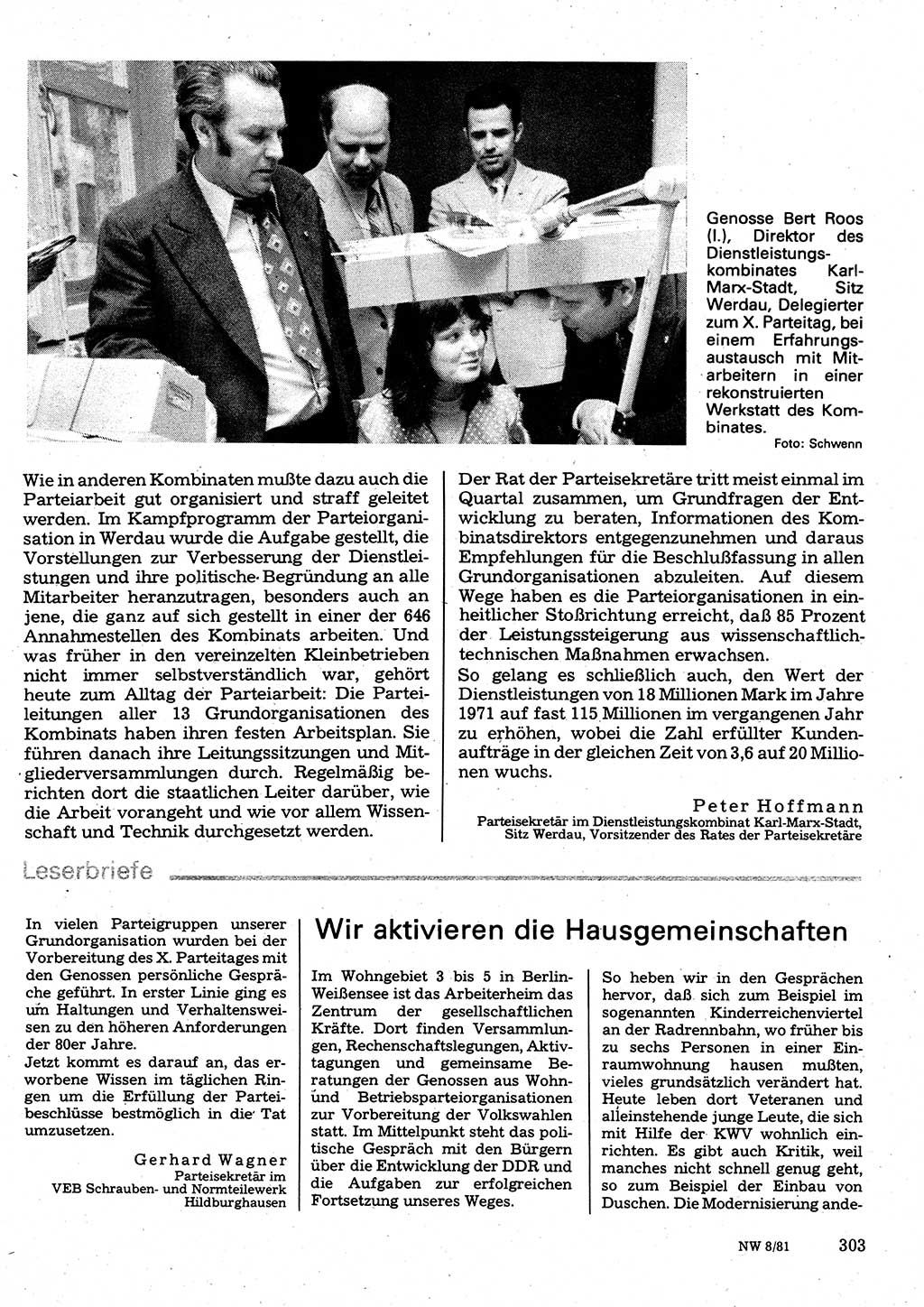Neuer Weg (NW), Organ des Zentralkomitees (ZK) der SED (Sozialistische Einheitspartei Deutschlands) für Fragen des Parteilebens, 36. Jahrgang [Deutsche Demokratische Republik (DDR)] 1981, Seite 303 (NW ZK SED DDR 1981, S. 303)