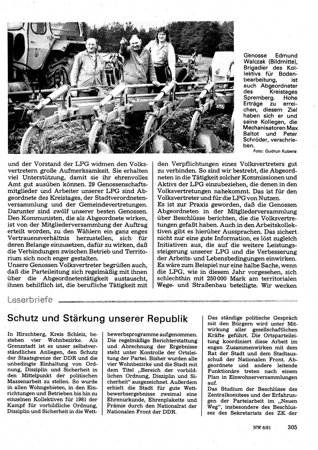 Neuer Weg (NW), Organ des Zentralkomitees (ZK) der SED (Sozialistische Einheitspartei Deutschlands) für Fragen des Parteilebens, 36. Jahrgang [Deutsche Demokratische Republik (DDR)] 1981, Seite 305 (NW ZK SED DDR 1981, S. 305)