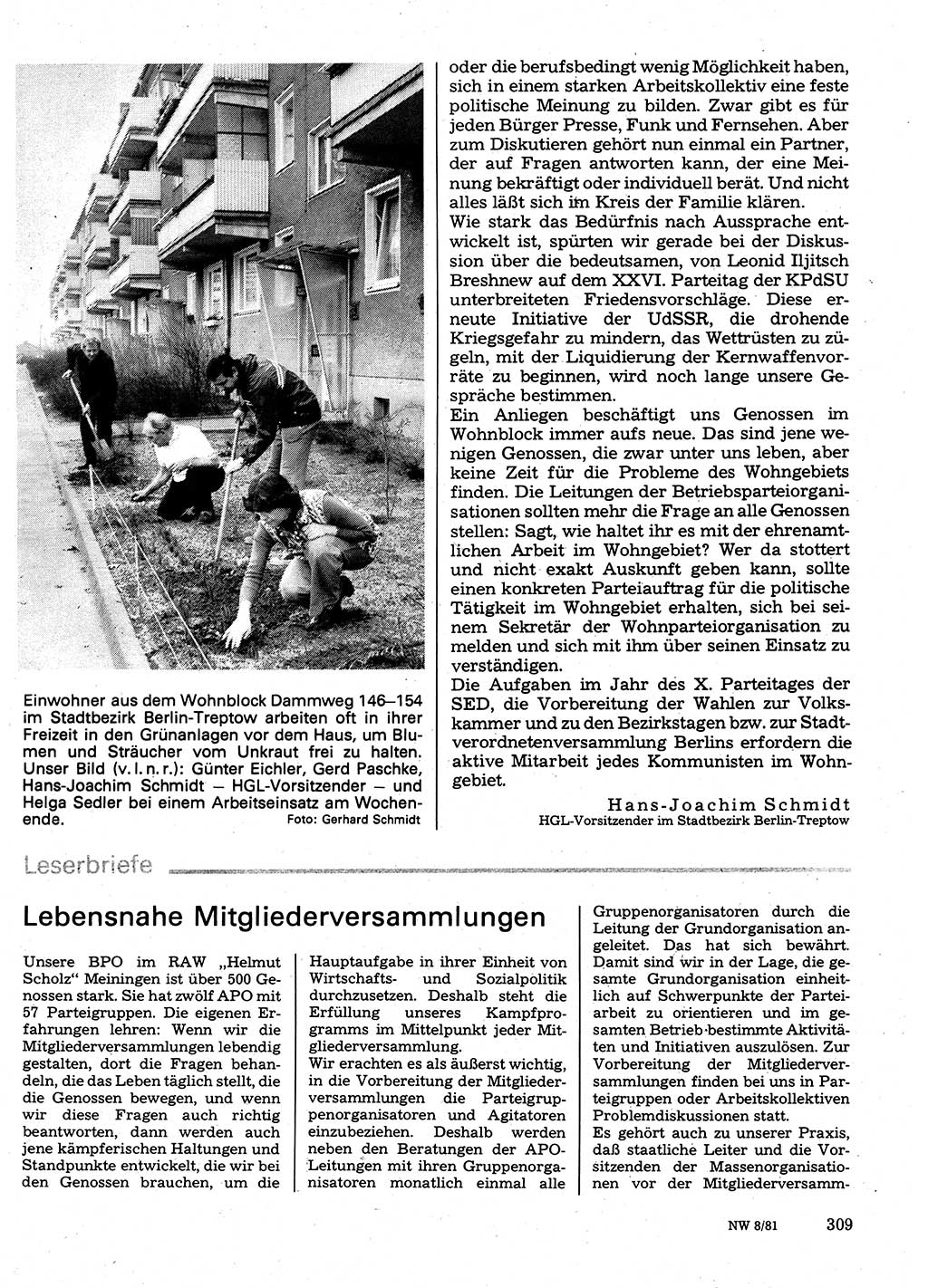 Neuer Weg (NW), Organ des Zentralkomitees (ZK) der SED (Sozialistische Einheitspartei Deutschlands) für Fragen des Parteilebens, 36. Jahrgang [Deutsche Demokratische Republik (DDR)] 1981, Seite 309 (NW ZK SED DDR 1981, S. 309)