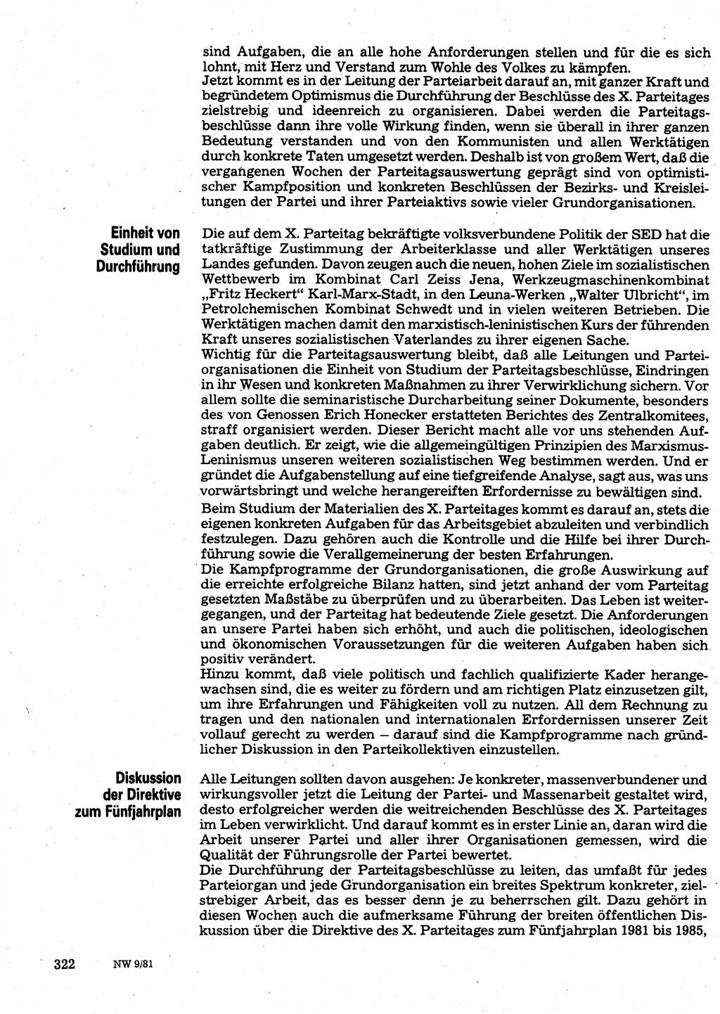 Neuer Weg (NW), Organ des Zentralkomitees (ZK) der SED (Sozialistische Einheitspartei Deutschlands) für Fragen des Parteilebens, 36. Jahrgang [Deutsche Demokratische Republik (DDR)] 1981, Seite 322 (NW ZK SED DDR 1981, S. 322)