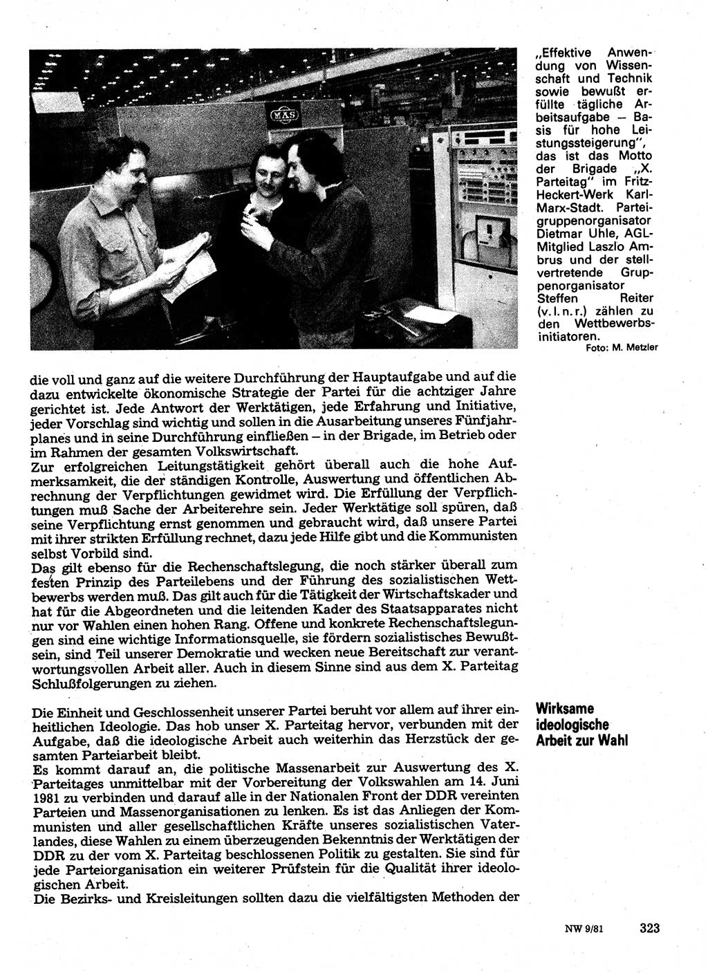 Neuer Weg (NW), Organ des Zentralkomitees (ZK) der SED (Sozialistische Einheitspartei Deutschlands) für Fragen des Parteilebens, 36. Jahrgang [Deutsche Demokratische Republik (DDR)] 1981, Seite 323 (NW ZK SED DDR 1981, S. 323)